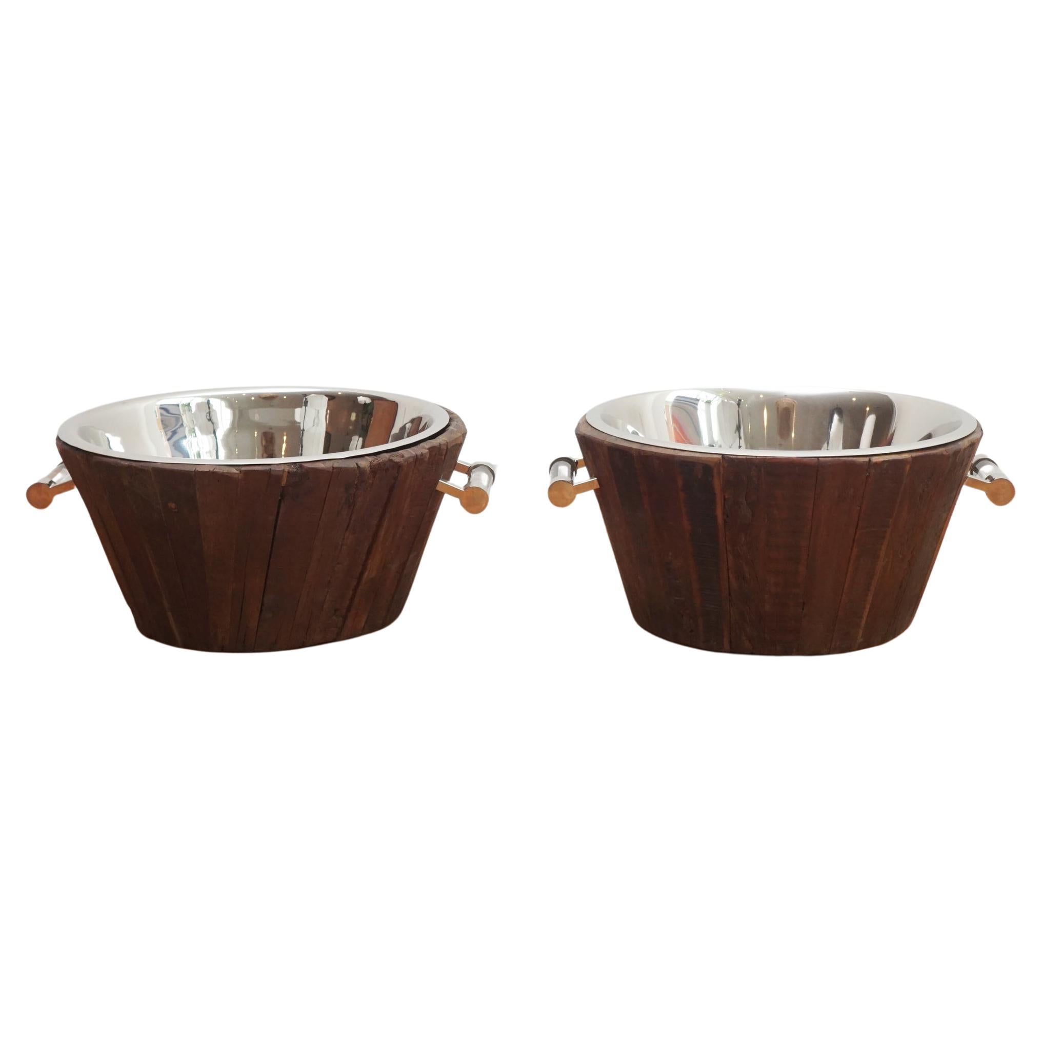 Teak Planters with Metal Inserts For Sale