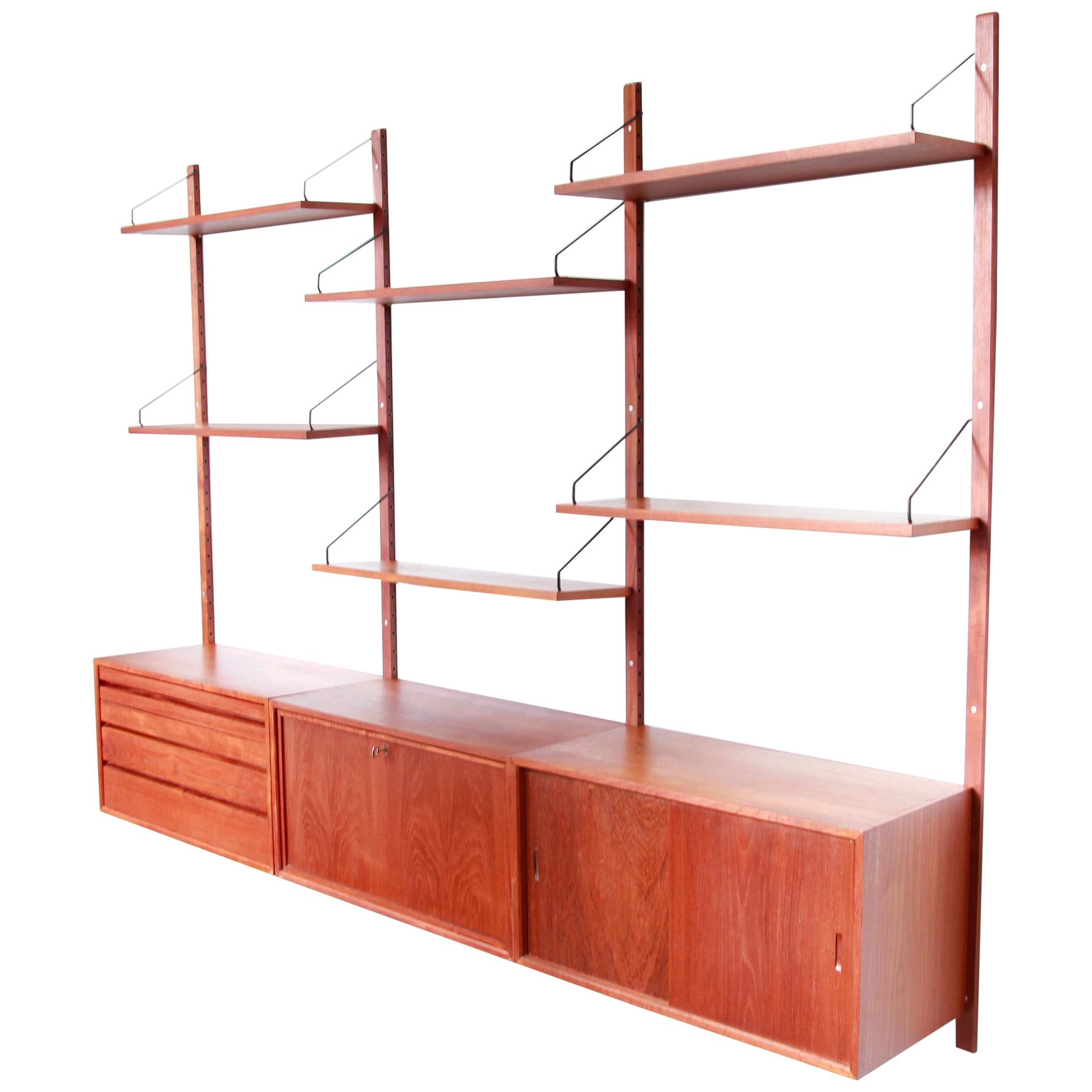 Teak Poul Cadovius Hanging Wall System by Royal System Denmark, 1960s