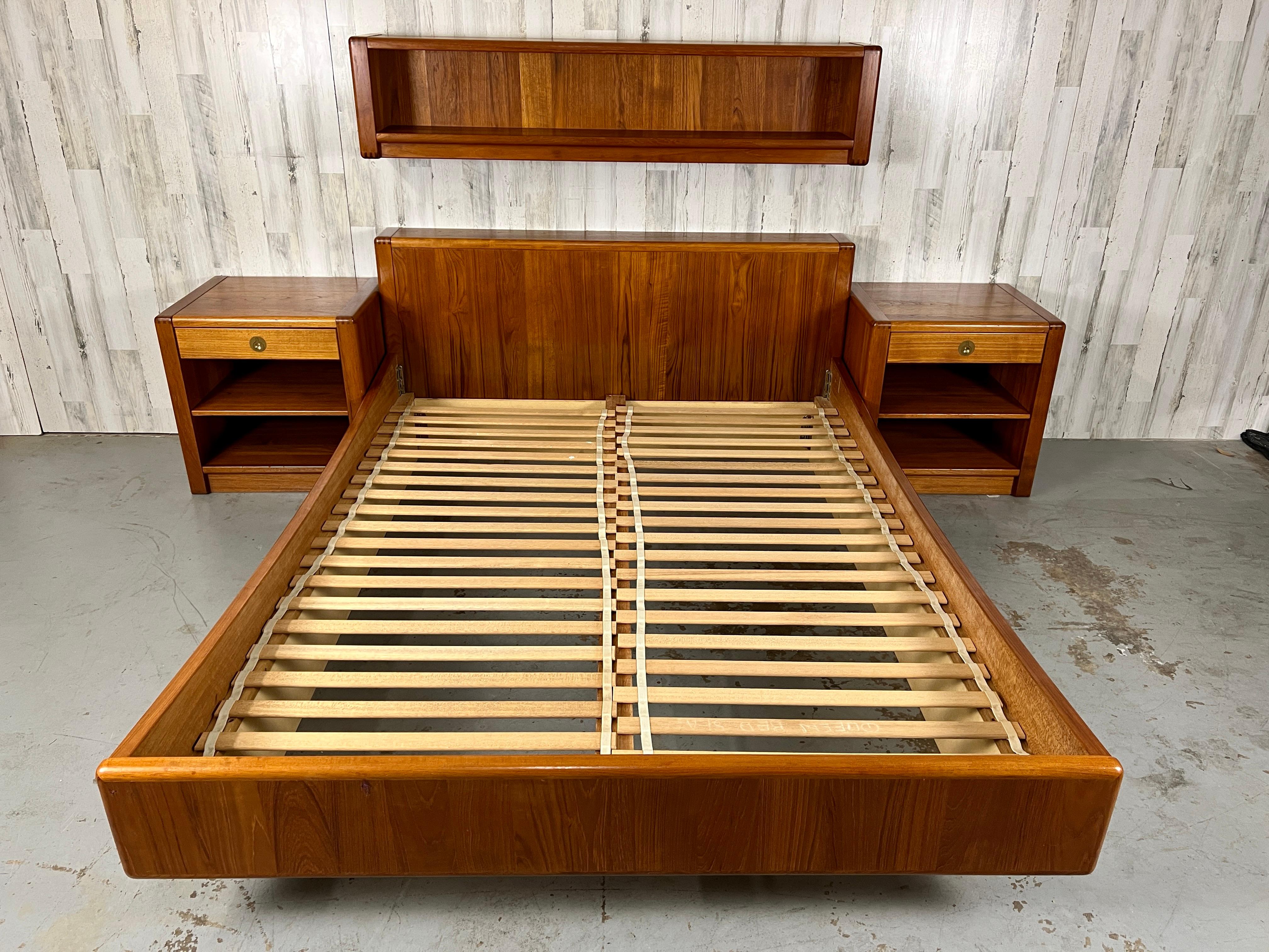 Teak Queen Bed and Night Stands with Floating Bookcase 1