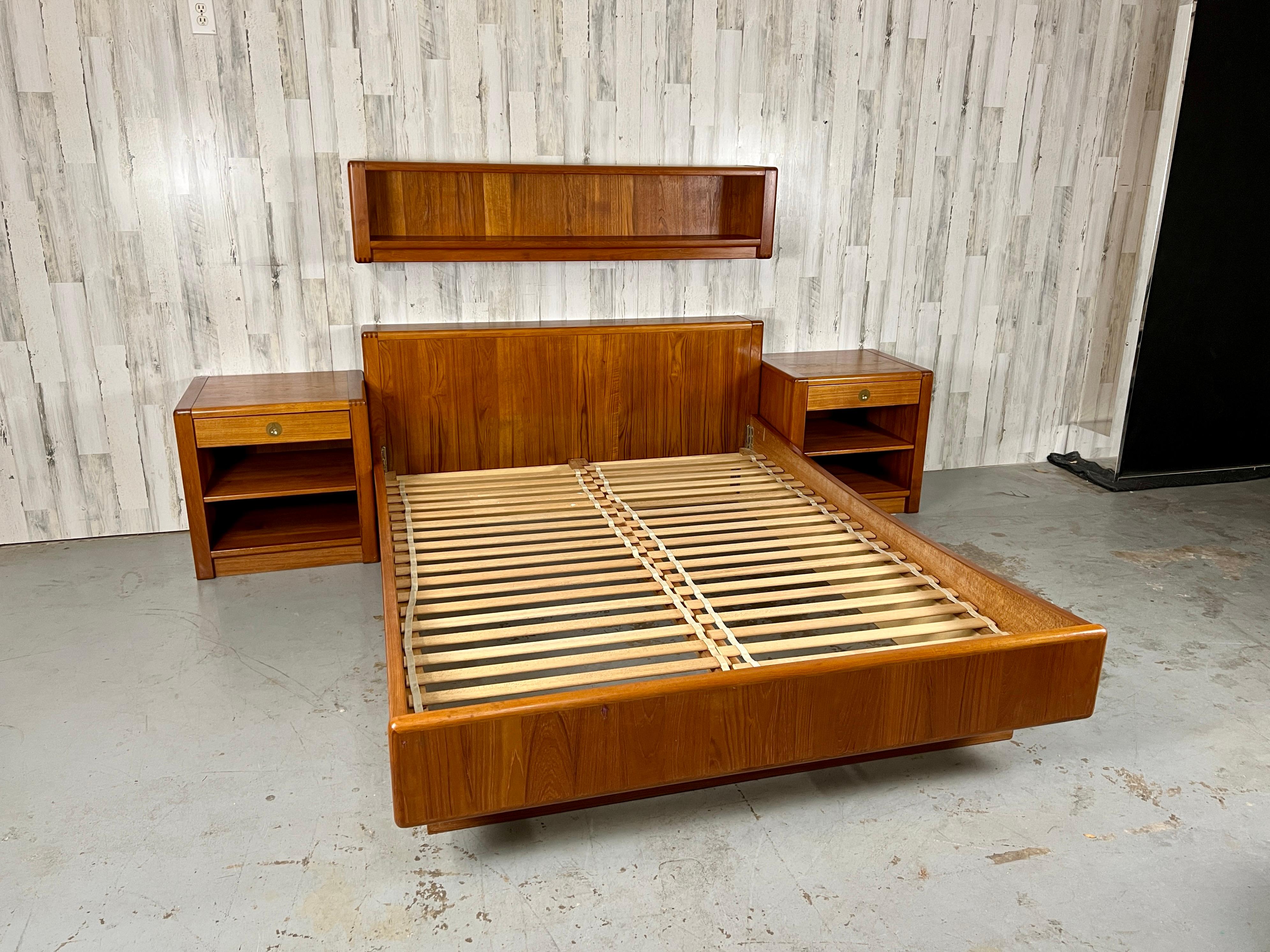 Teak Queen Bed and Night Stands with Floating Bookcase 2