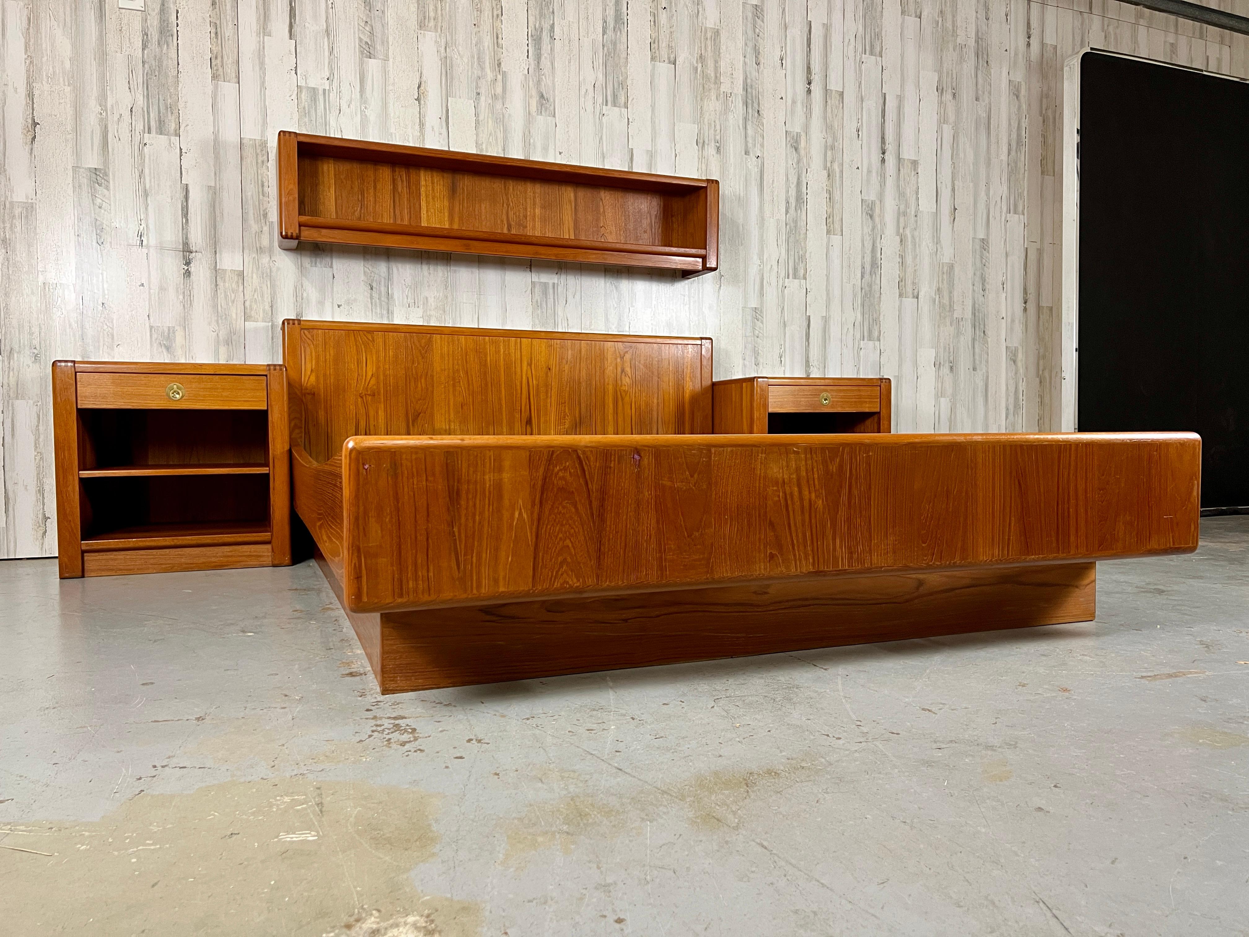 Teak Queen Bed and Night Stands with Floating Bookcase 3