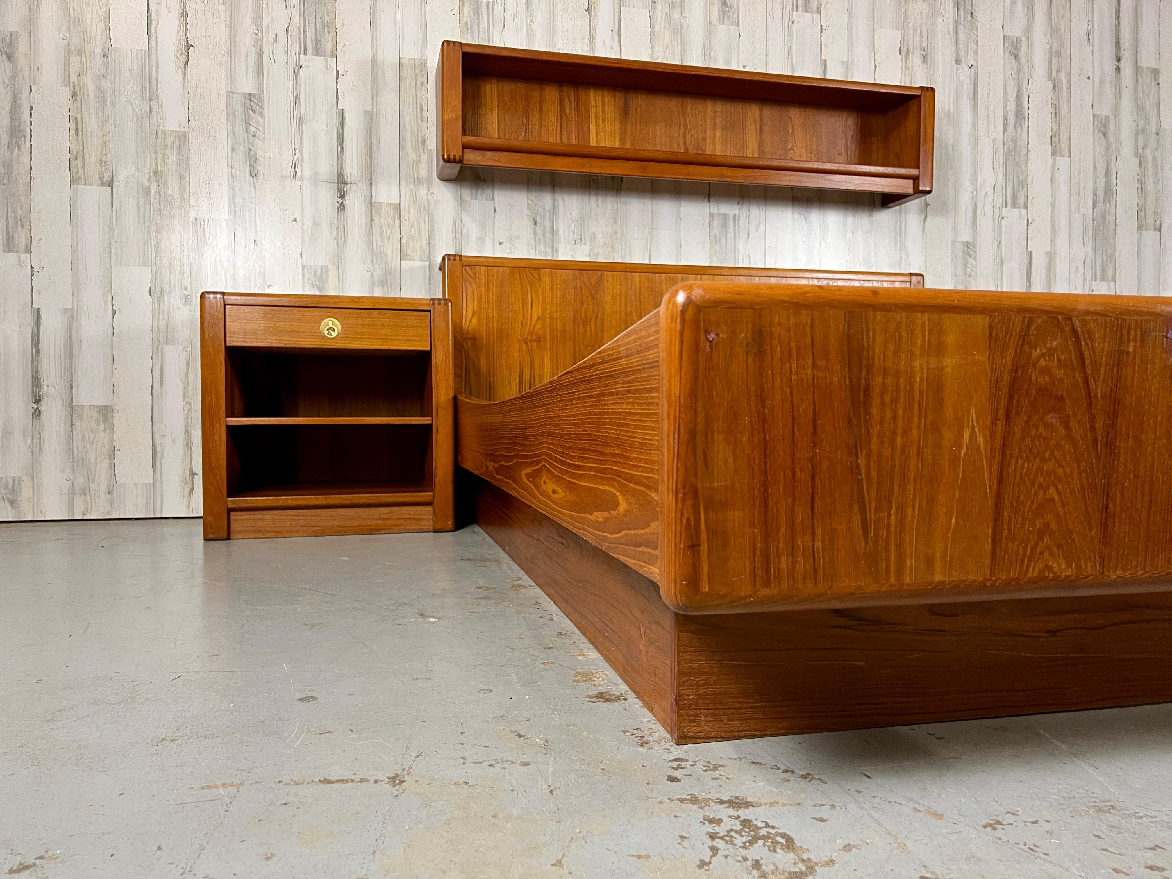 Teak Queen Bed and Night Stands with Floating Bookcase 4