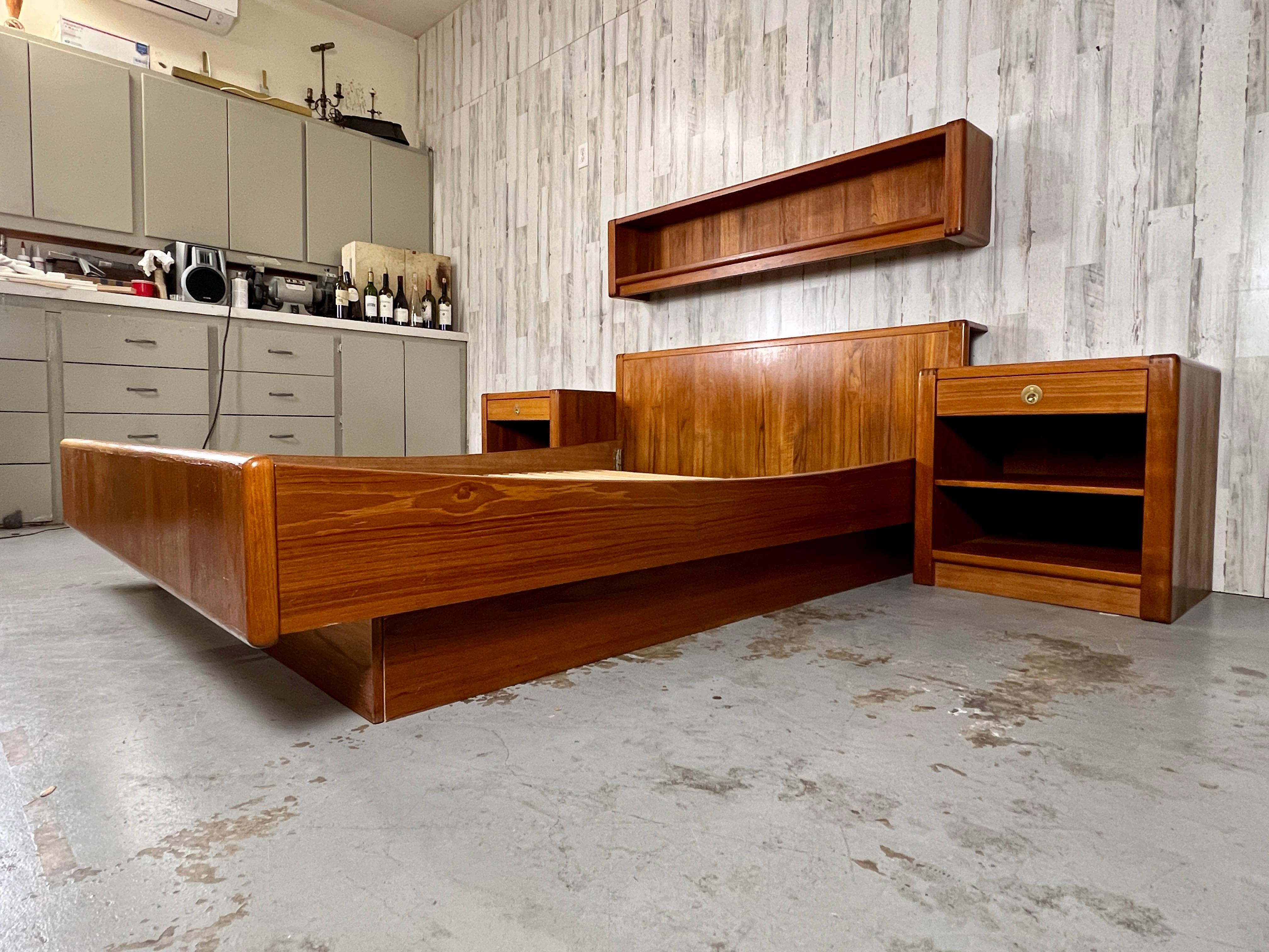 Teak Queen Bed and Night Stands with Floating Bookcase 5