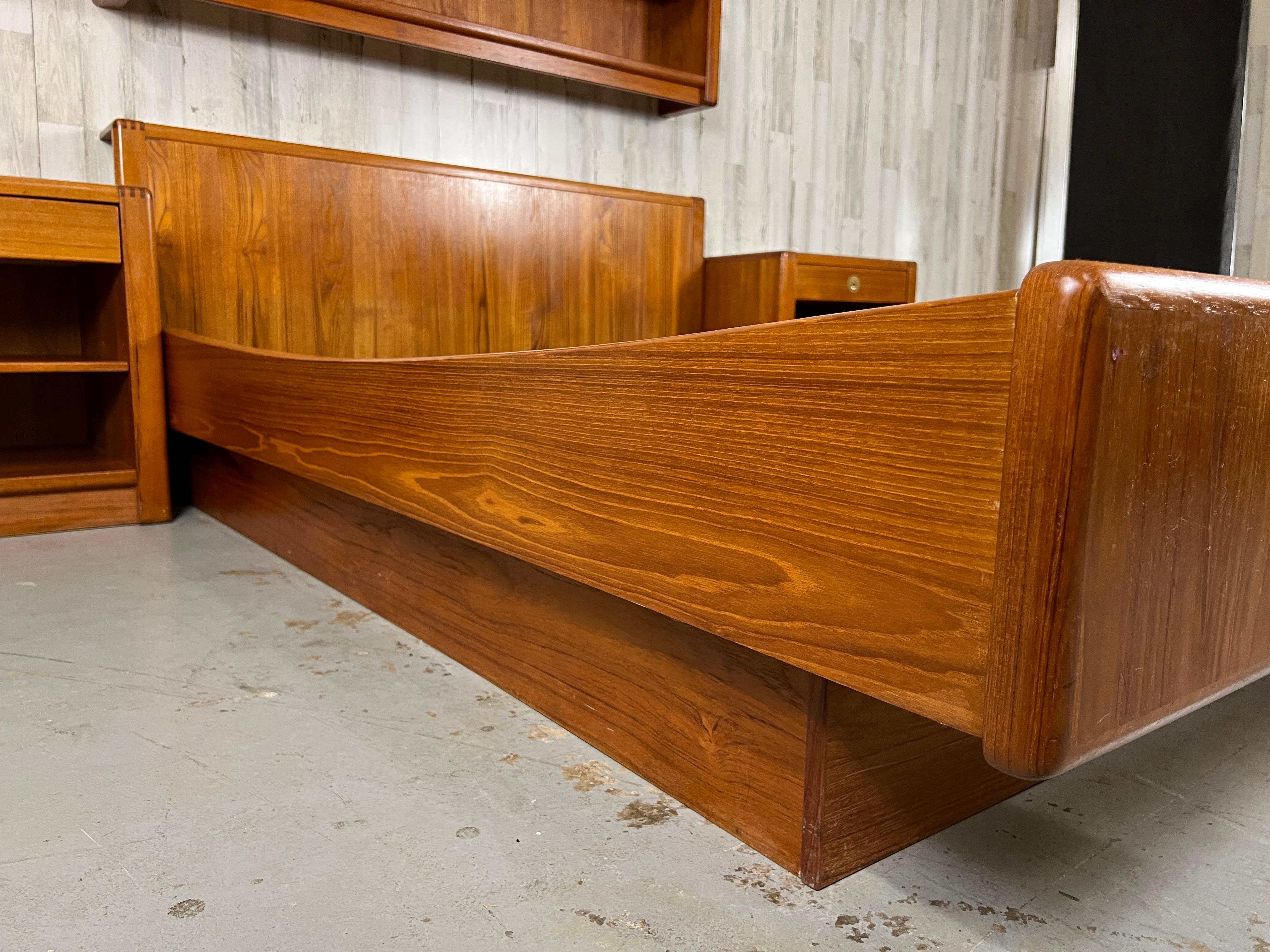 Teak Queen Bed and Night Stands with Floating Bookcase 8