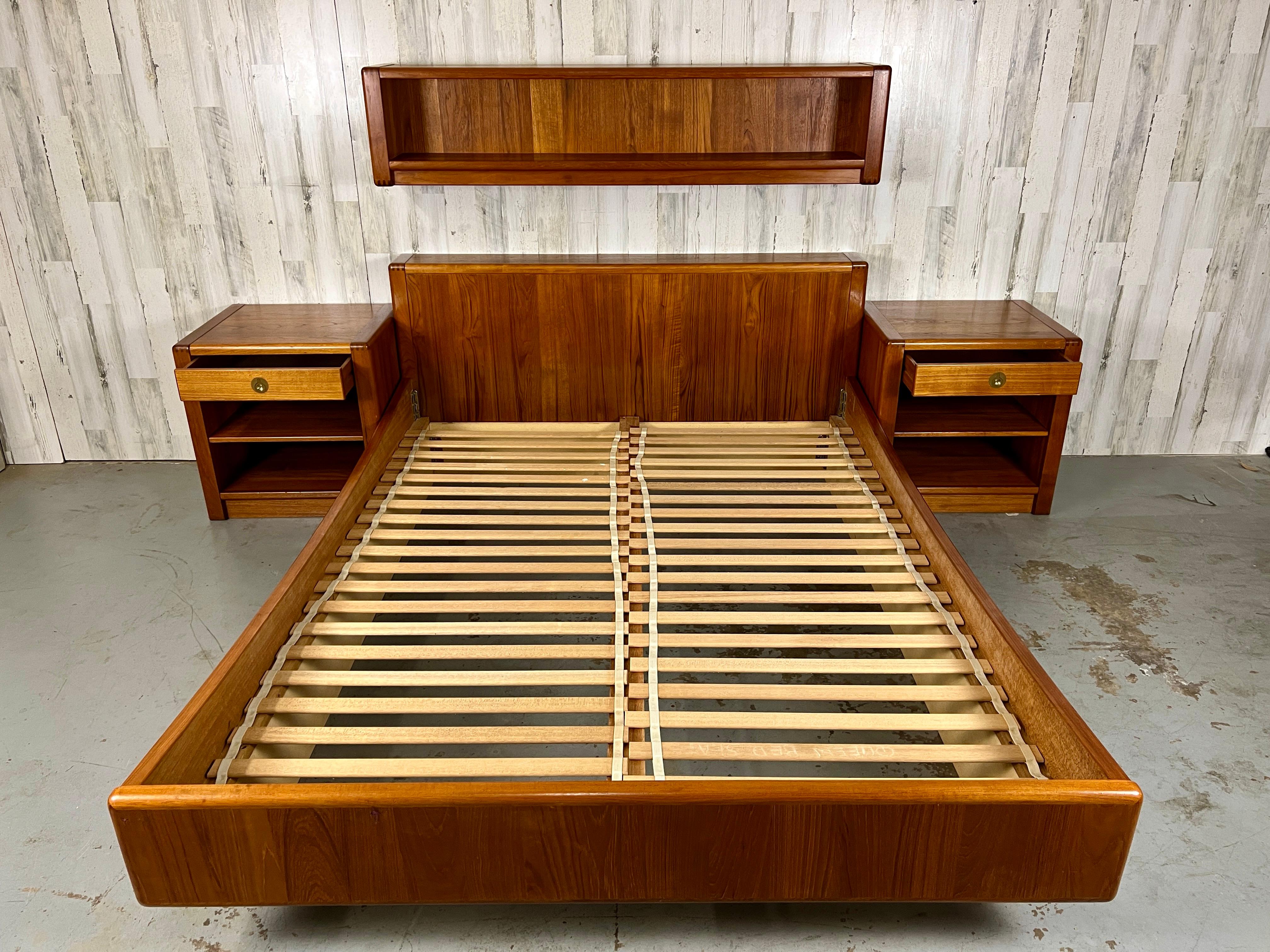 Teak Queen Bed and Night Stands with Floating Bookcase 9
