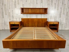 Teak Queen Bed and Night Stands with Floating Bookcase