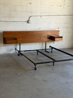 Teak Queen Size Bed Frame Headboard Floating Nightstands Denmark MCM 1970s