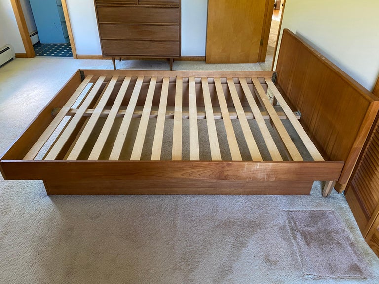 Teak Queen Sized Headboard and Box Frame, Canada at 1stDibs