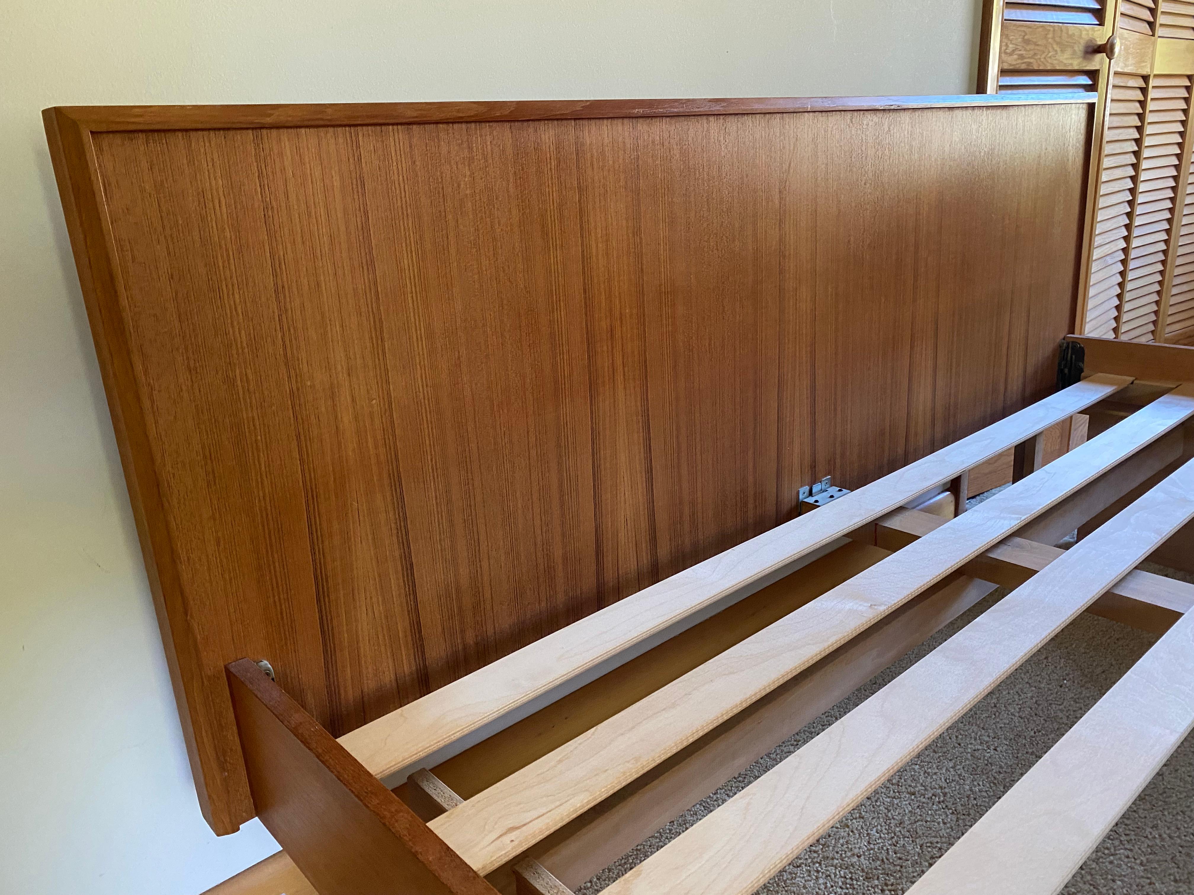 Teak Queen Sized Headboard and Box Frame, Canada In Good Condition In Garnerville, NY
