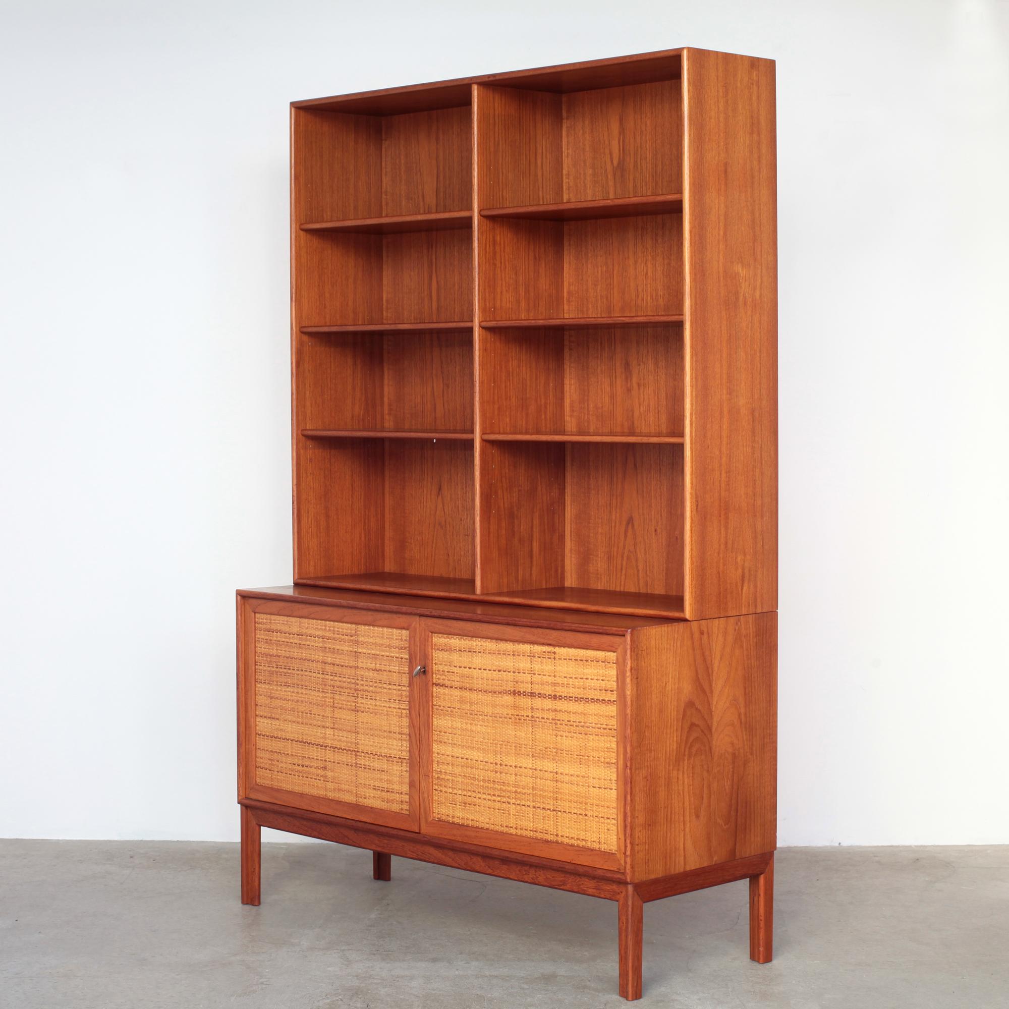 Swedish Teak & Rattan Sideboard Bookcase by Alf Svensson, 1960s