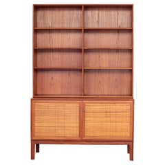 Sideboard-Bücherregal aus Teakholz und Rattan von Alf Svensson, 1960er Jahre