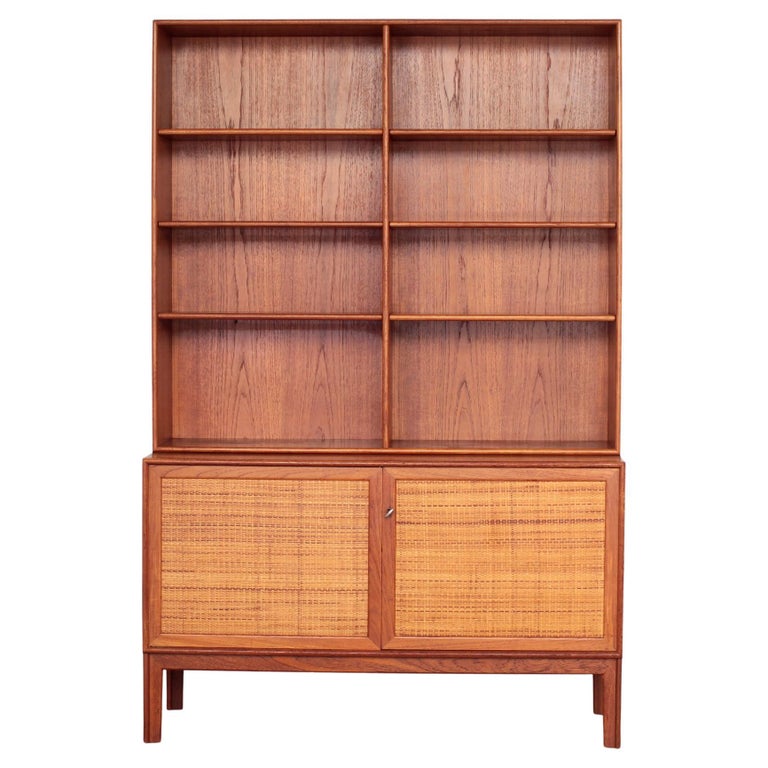 Teak and Rattan Sideboard Bookcase by Alf Svensson, 1960s For Sale at