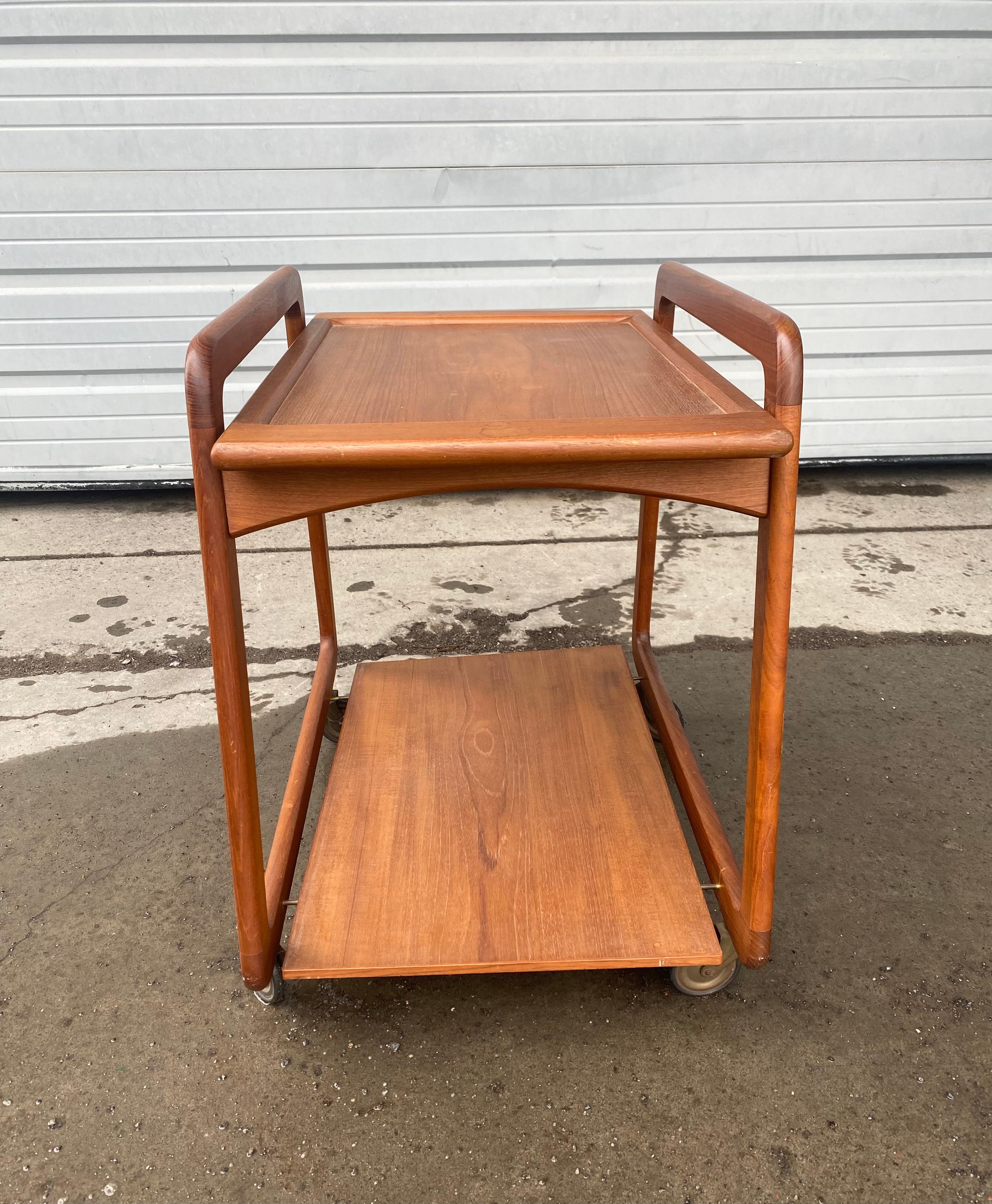 Brass Teak Reversible Tray Top Bar Cart or Tea Trolley by Sika Mobler, Denmark For Sale