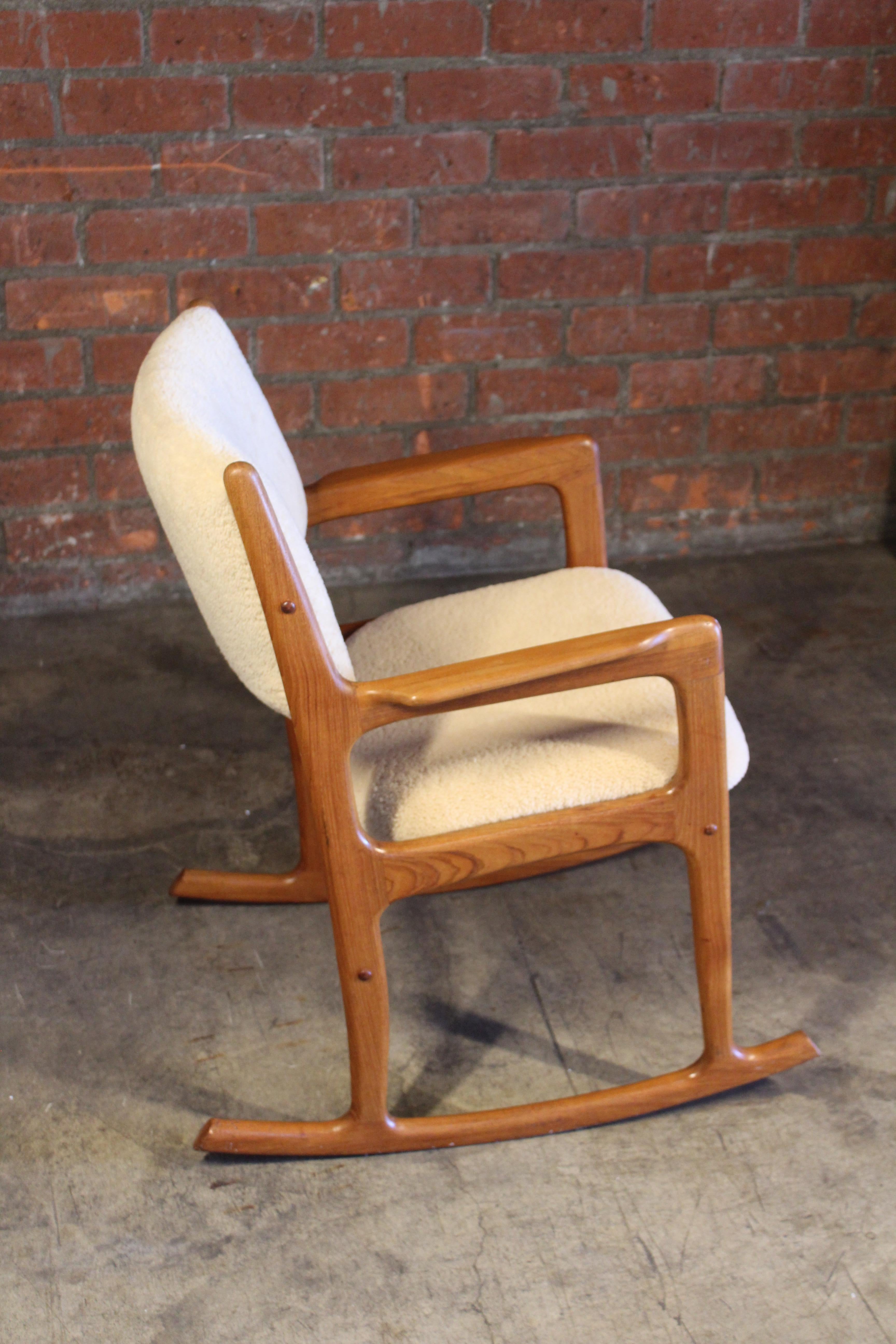 Teak Rocking Chair in Sheepskin, Denmark, 1960s 4