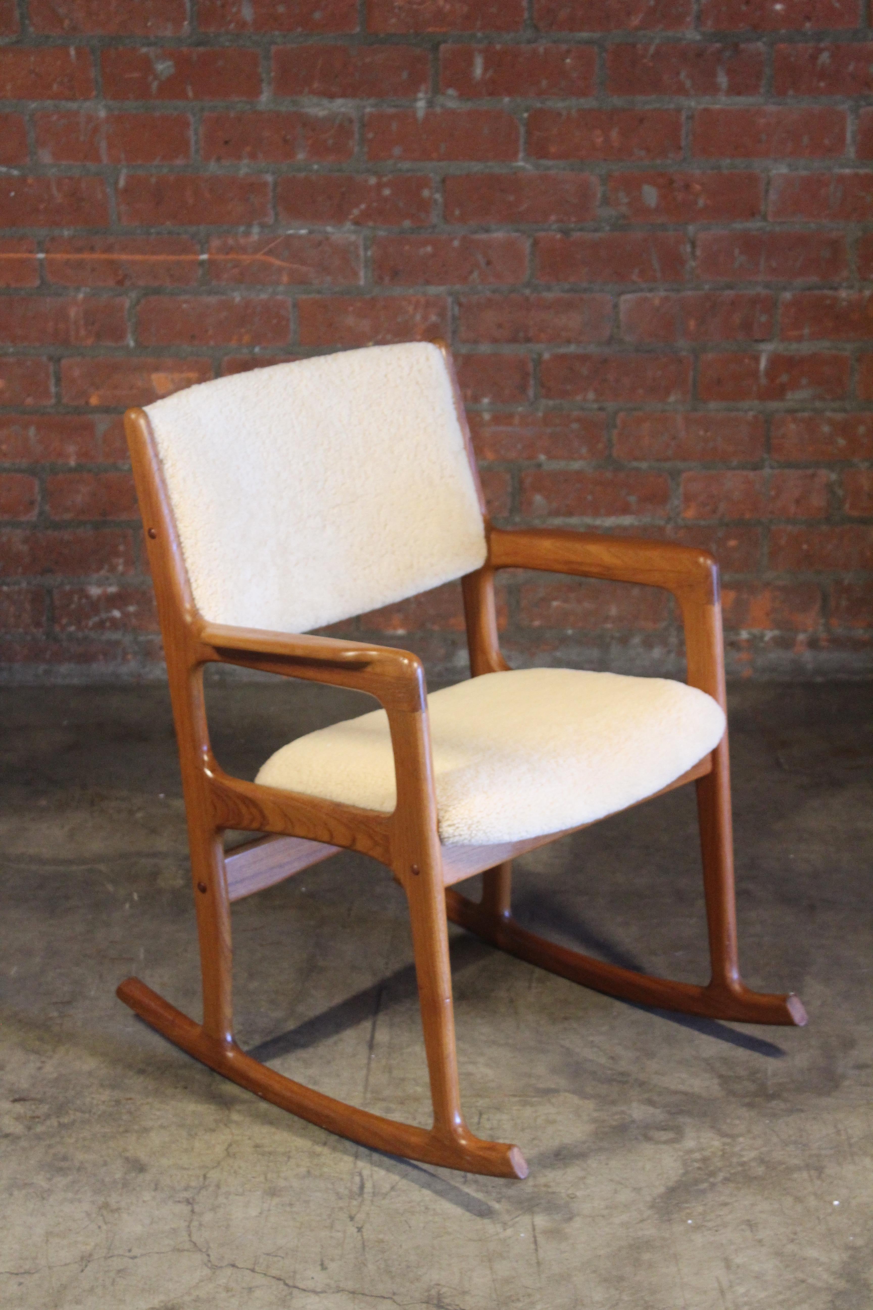 Mid-20th Century Teak Rocking Chair in Sheepskin, Denmark, 1960s