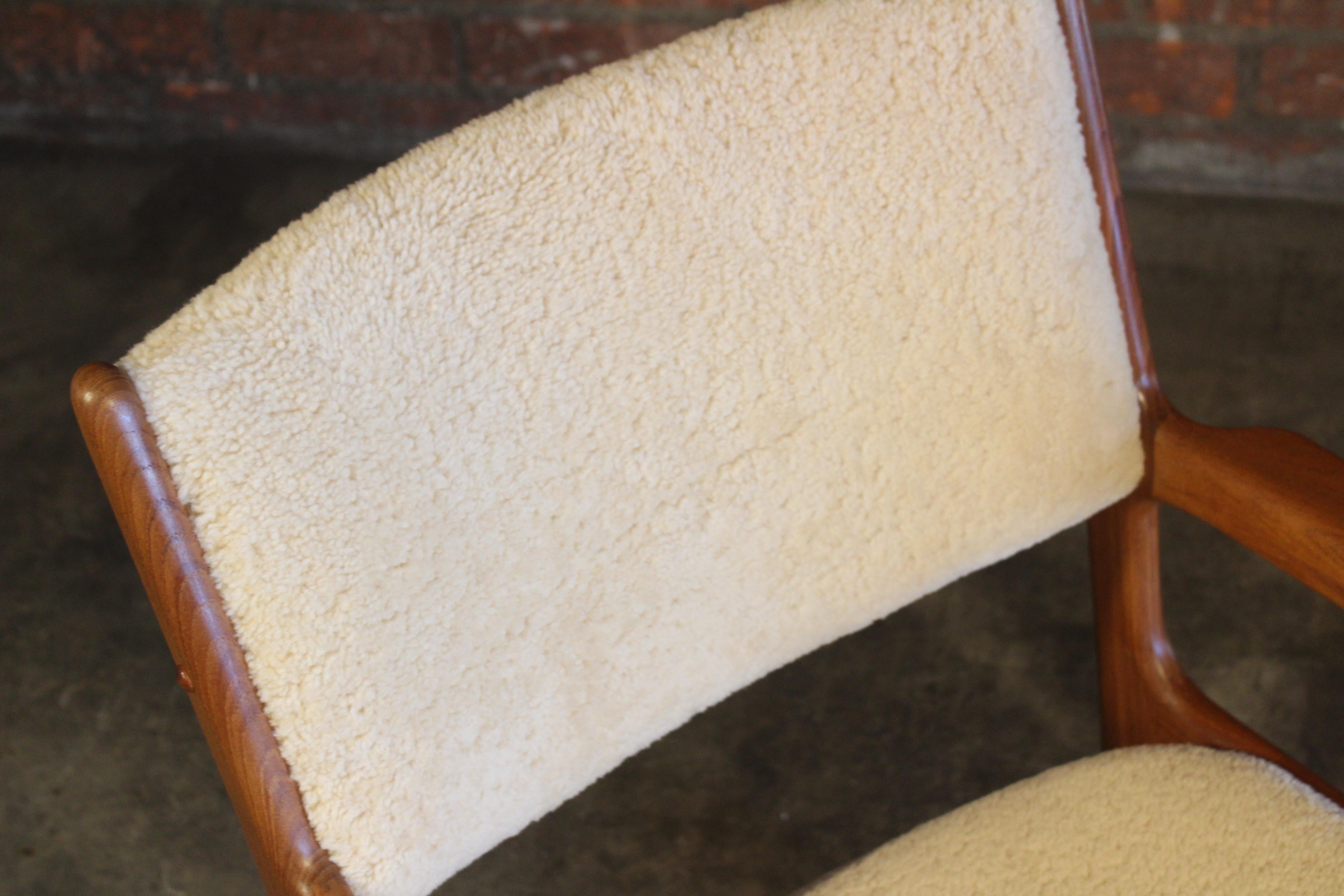 Teak Rocking Chair in Sheepskin, Denmark, 1960s 2