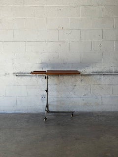 Teak Rolling Side Table with Adjustable Height Chrome Base Vintage 1960s