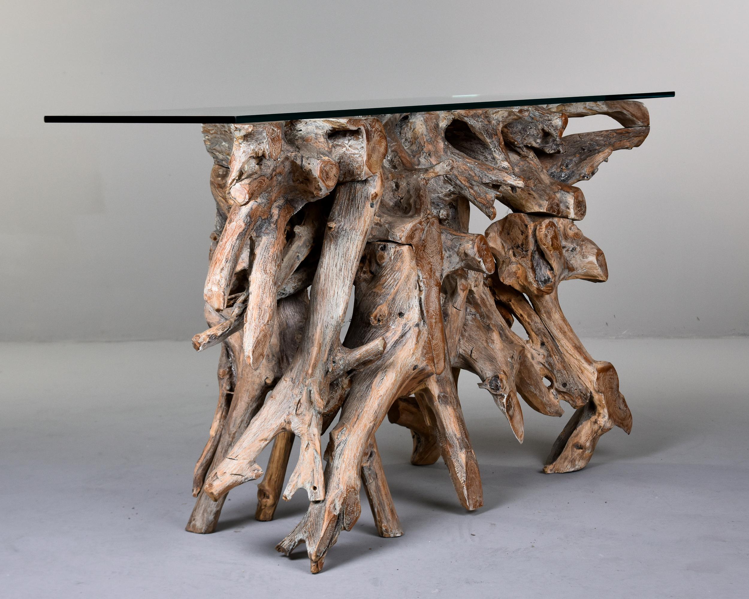 Teak Root Console Table with New Glass Top For Sale 4