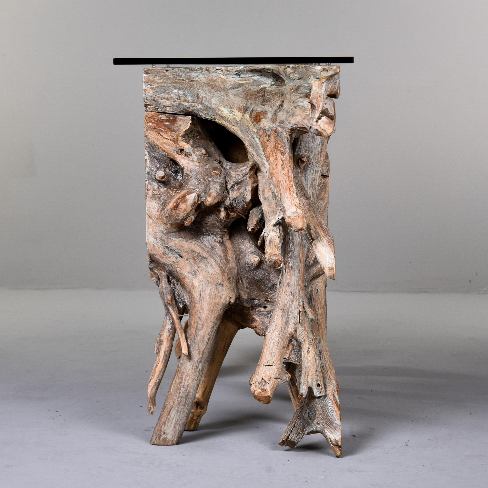 Teak Root Console Table with New Glass Top For Sale 3