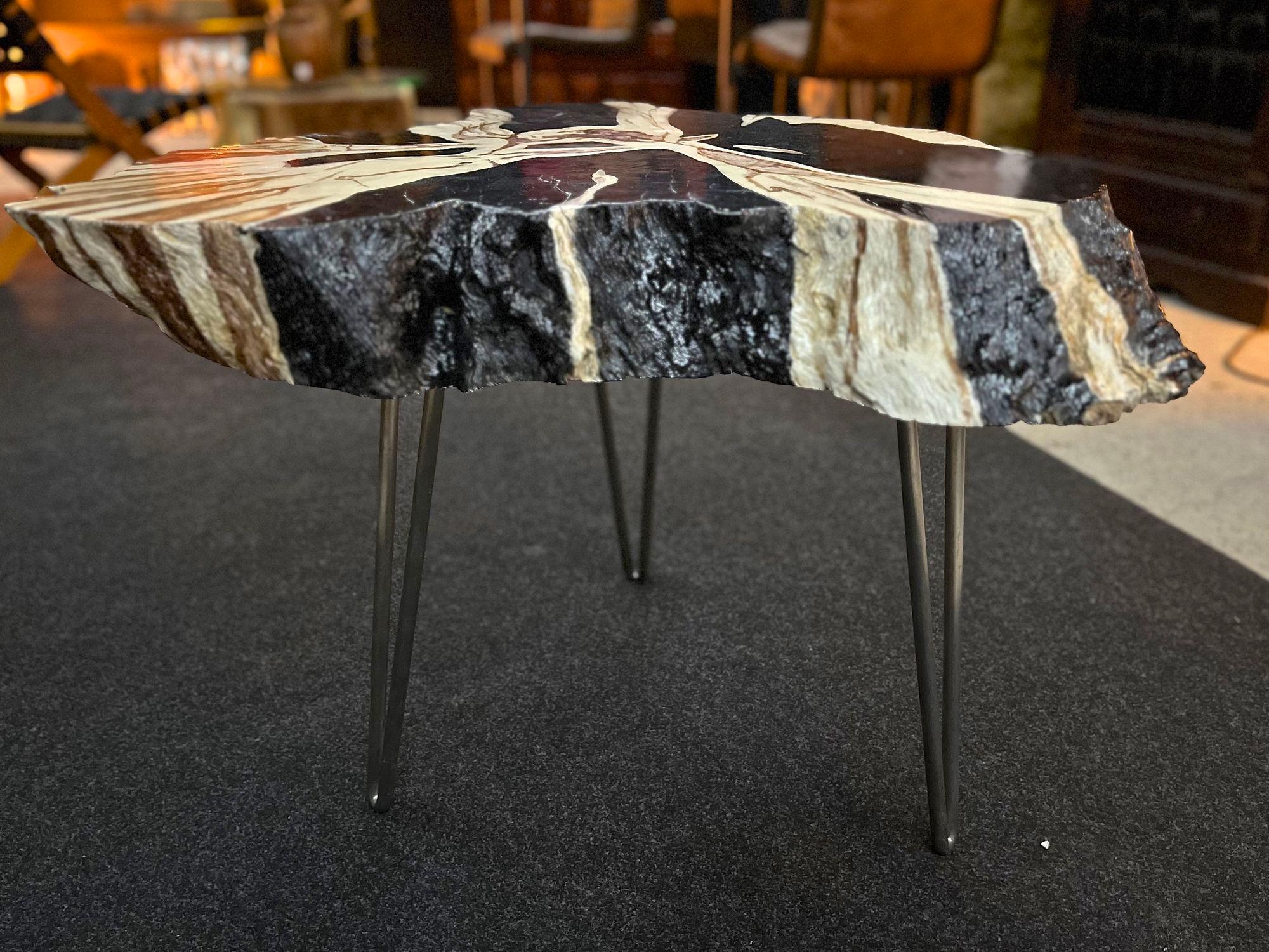 Teak Root Side Table, Petrified Wood Style, Hand Painted by Artist, IDN 2023 For Sale 2