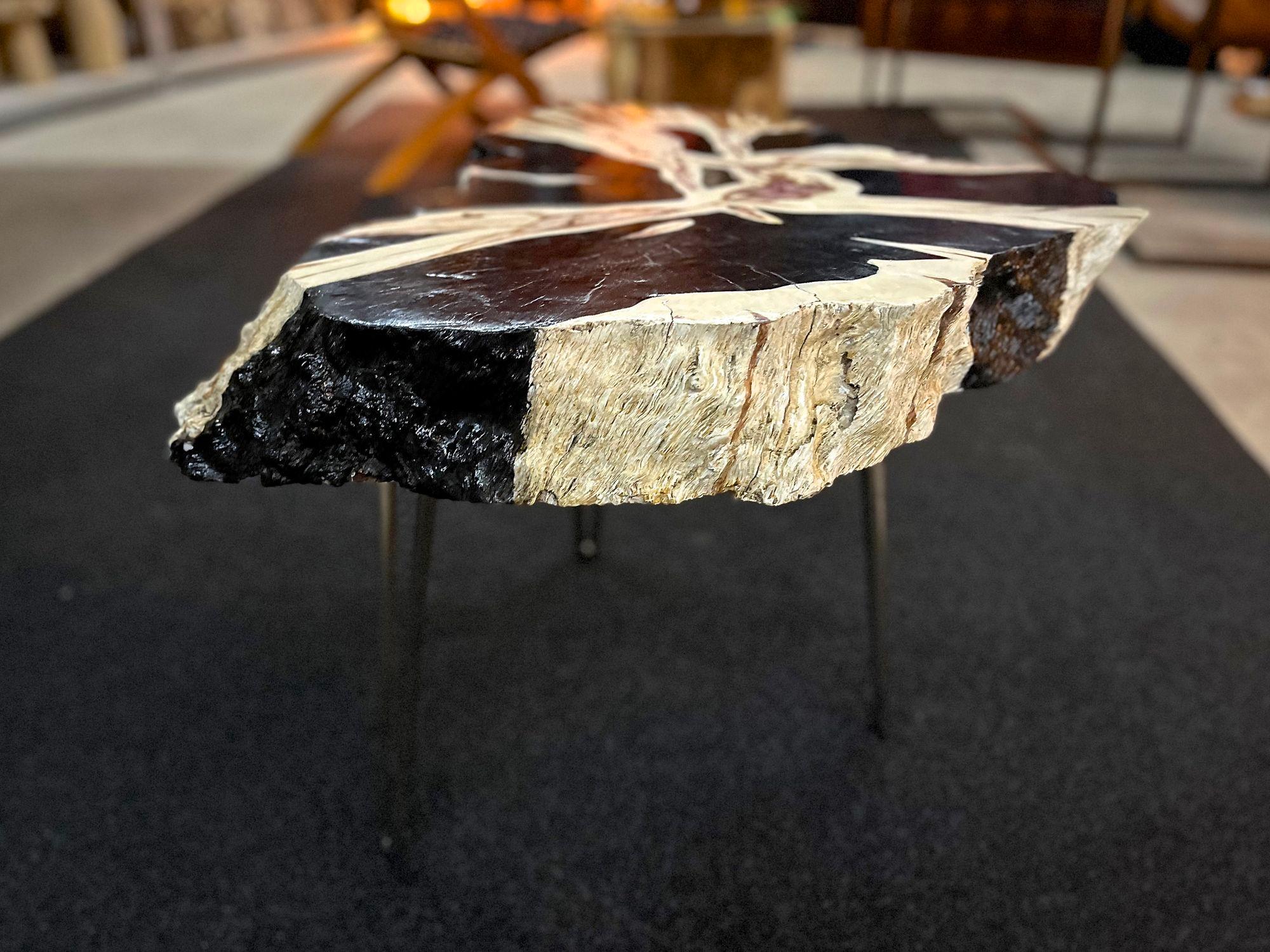 Teak Root Side Table, Petrified Wood Style, Hand Painted by Artist, IDN 2023 For Sale 3