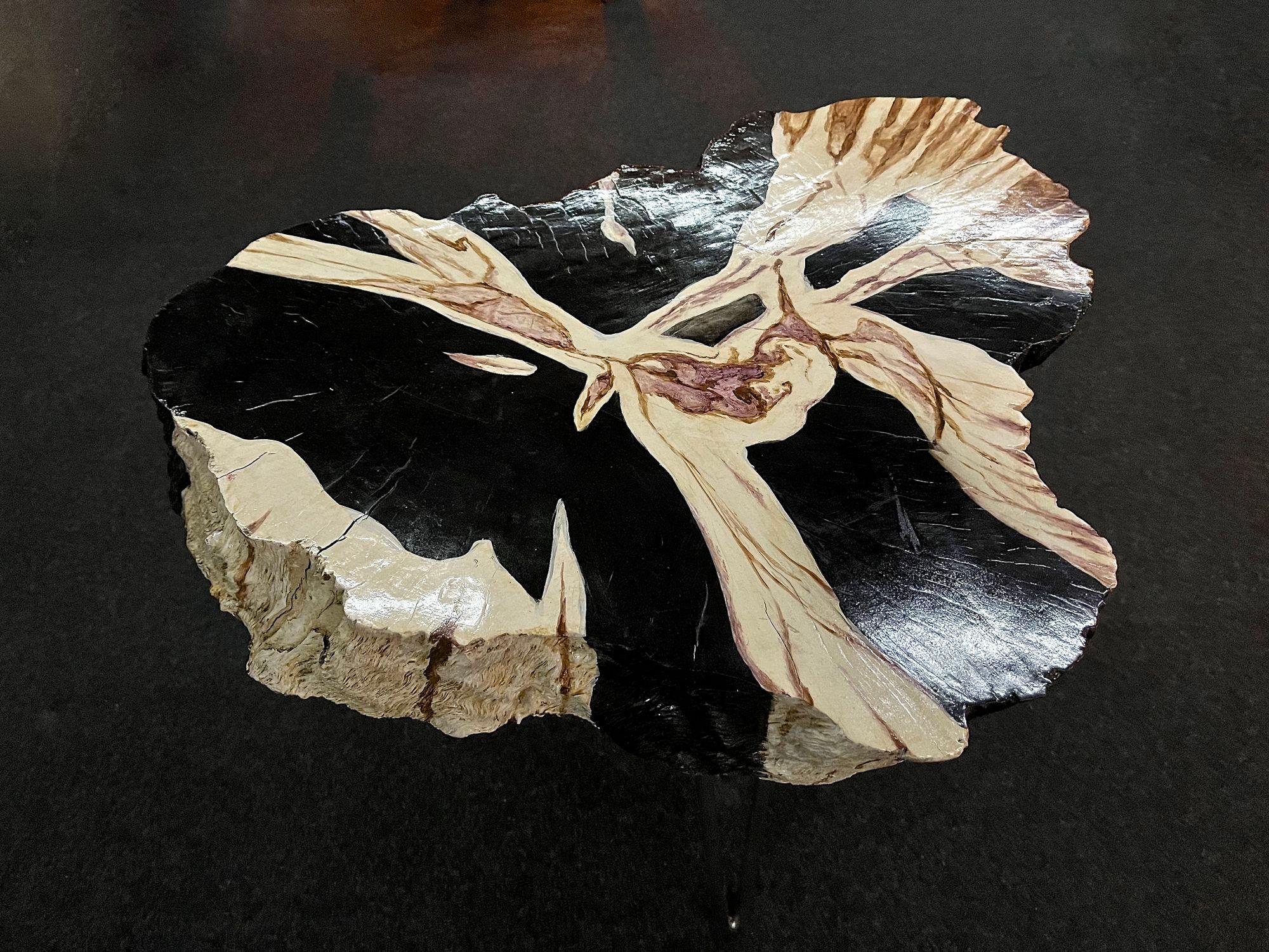 Organic Modern Teak Root Side Table, Petrified Wood Style, Hand Painted by Artist, IDN 2023 For Sale