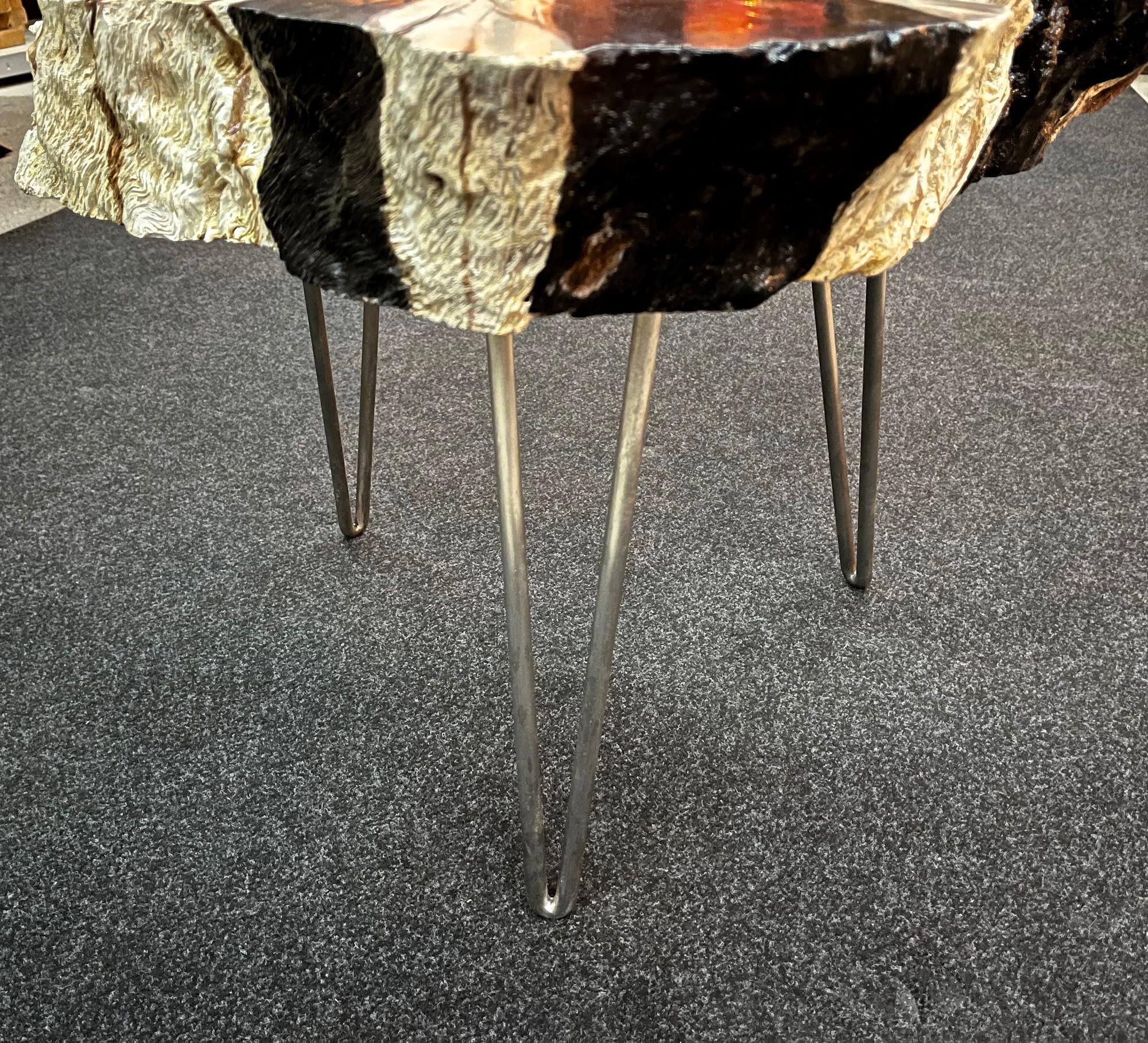 Indonesian Teak Root Side Table, Petrified Wood Style, Hand Painted by Artist, IDN 2023 For Sale