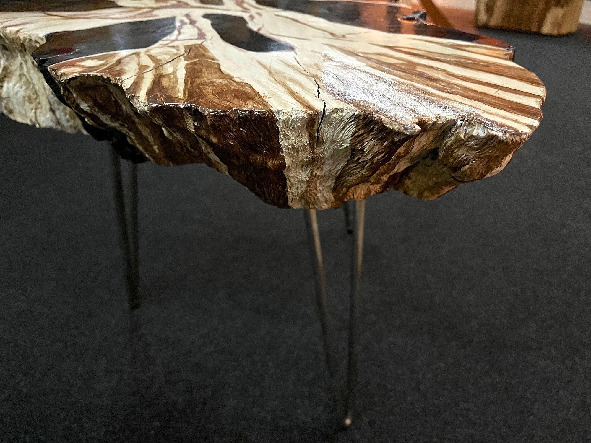 Contemporary Teak Root Side Table, Petrified Wood Style, Hand Painted by Artist, IDN 2023 For Sale