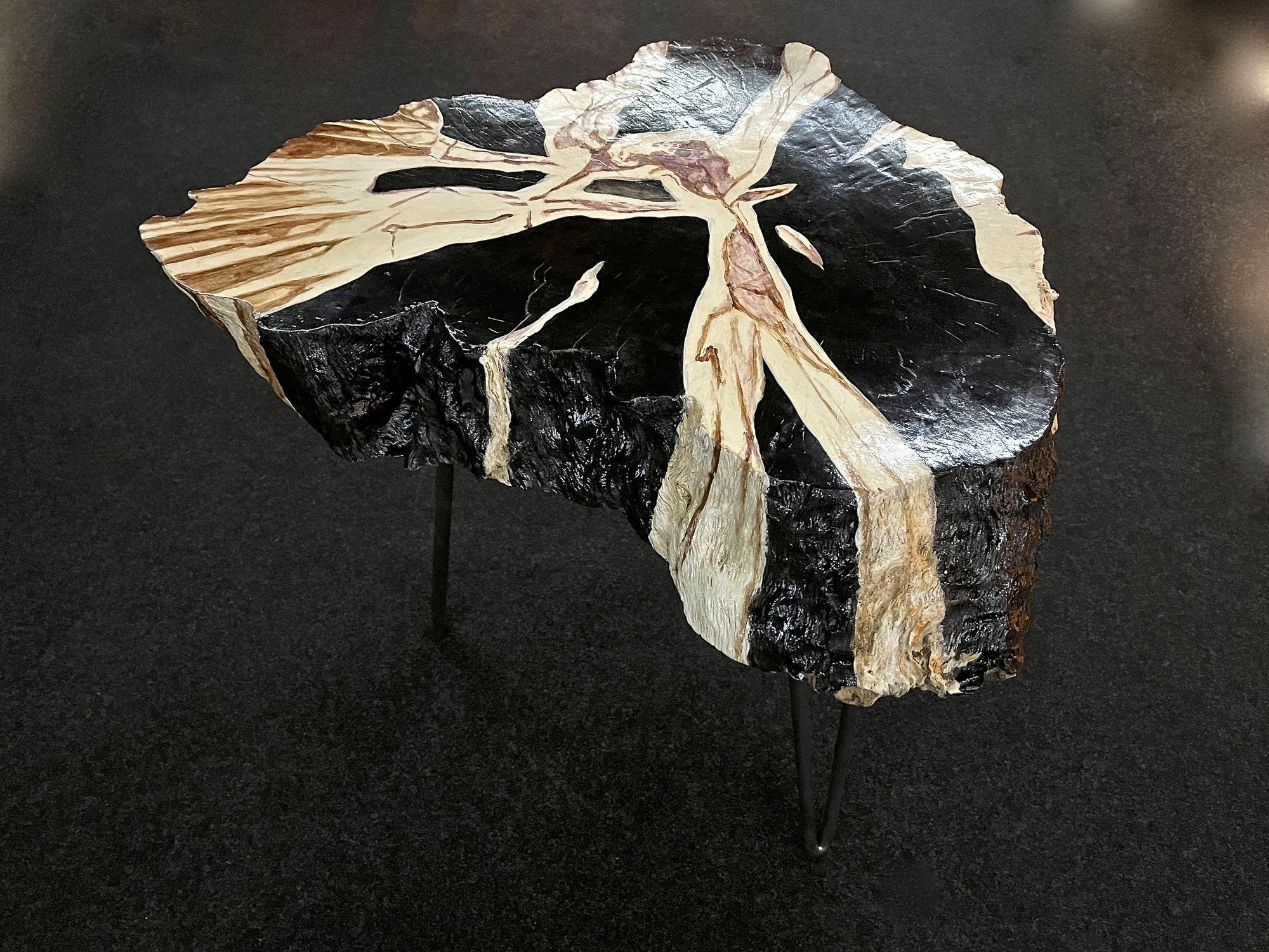Teak Root Side Table, Petrified Wood Style, Hand Painted by Artist, IDN 2023 For Sale 1