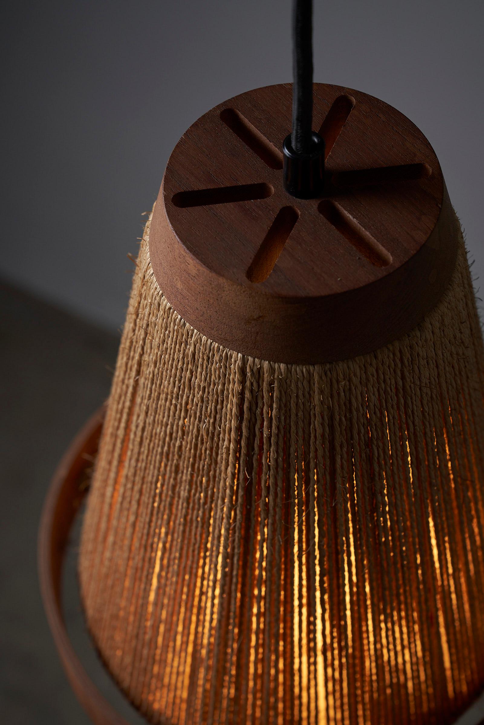 Teak & Rope Pendant by Ib Fabiansen for Fog&Mørup, Never Used In Excellent Condition For Sale In Mortsel, BE