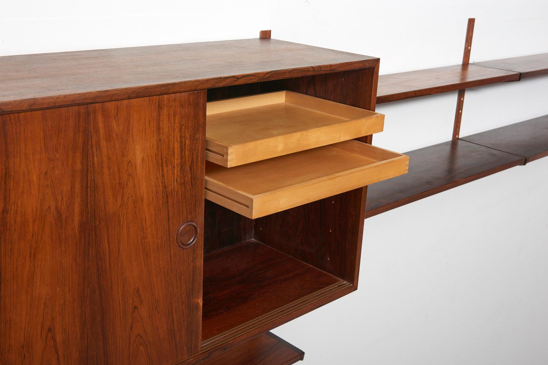 20th Century Teak Rosewood Wall Unit by Kai Kristiansen for FM Møbler, 1960s For Sale