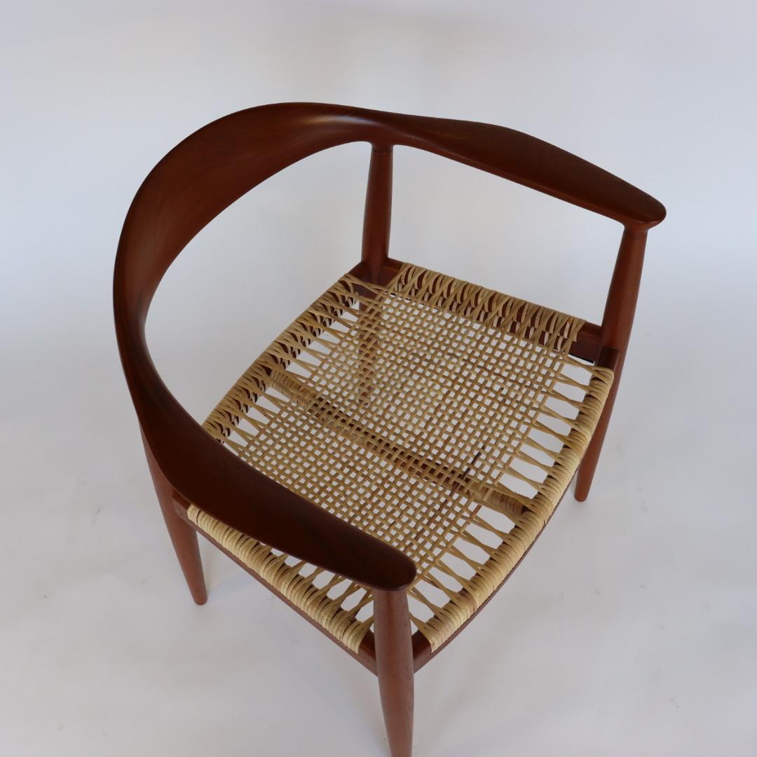 Danish Teak Round Chair designed by Hans Wegner with New Cane Seat For Sale