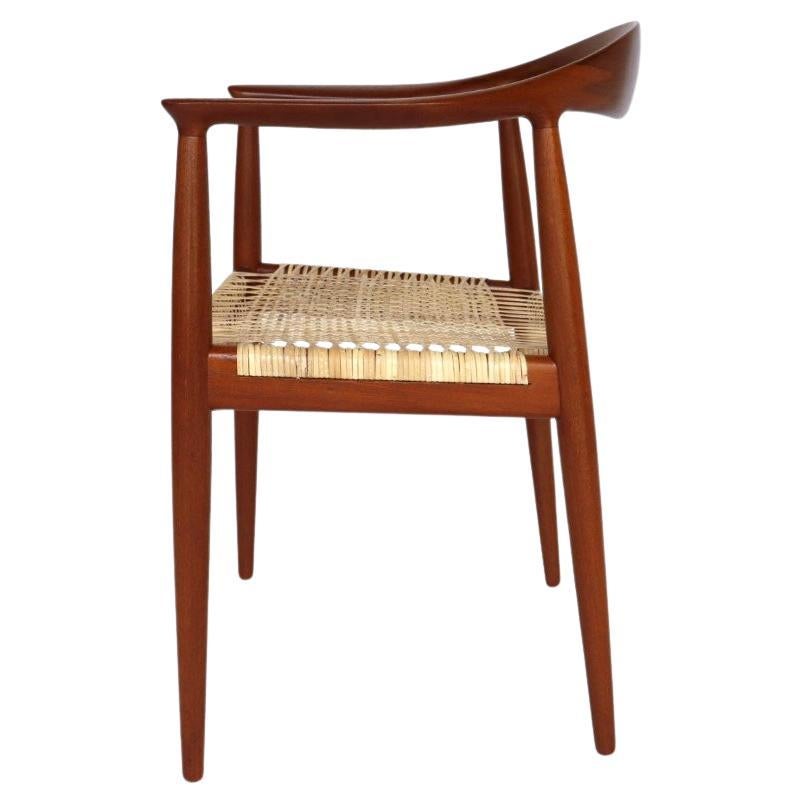 Teak Round Chair designed by Hans Wegner with New Cane Seat For Sale