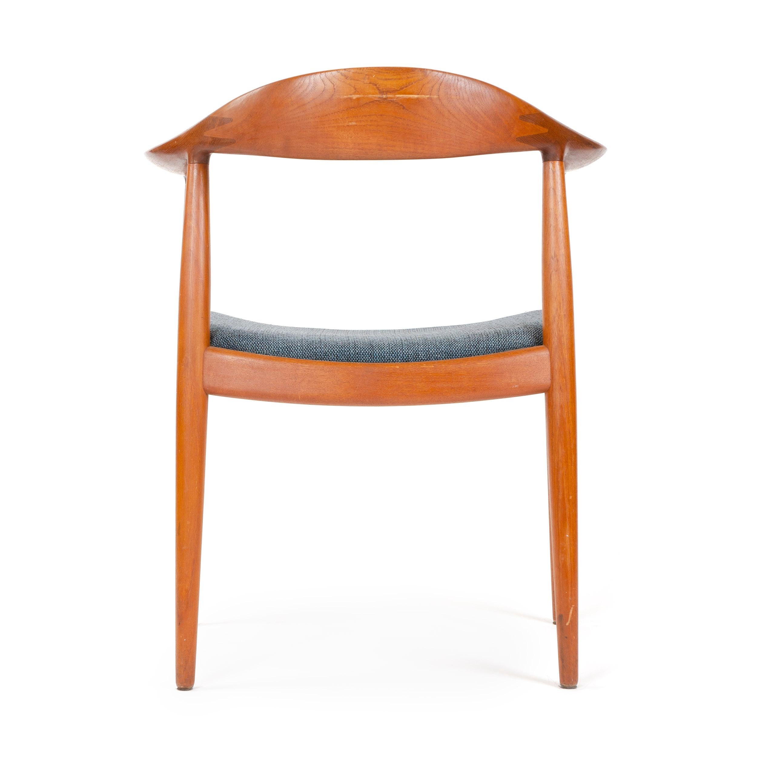 Danish Teak Round Chair with Upholstered Seat by Hans J. Wegner for Johannes Hansen