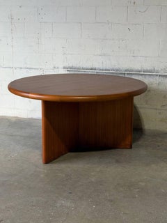 Teak Round Dining Table with Pedestal Base Danish Mid-Century Modern 1970s