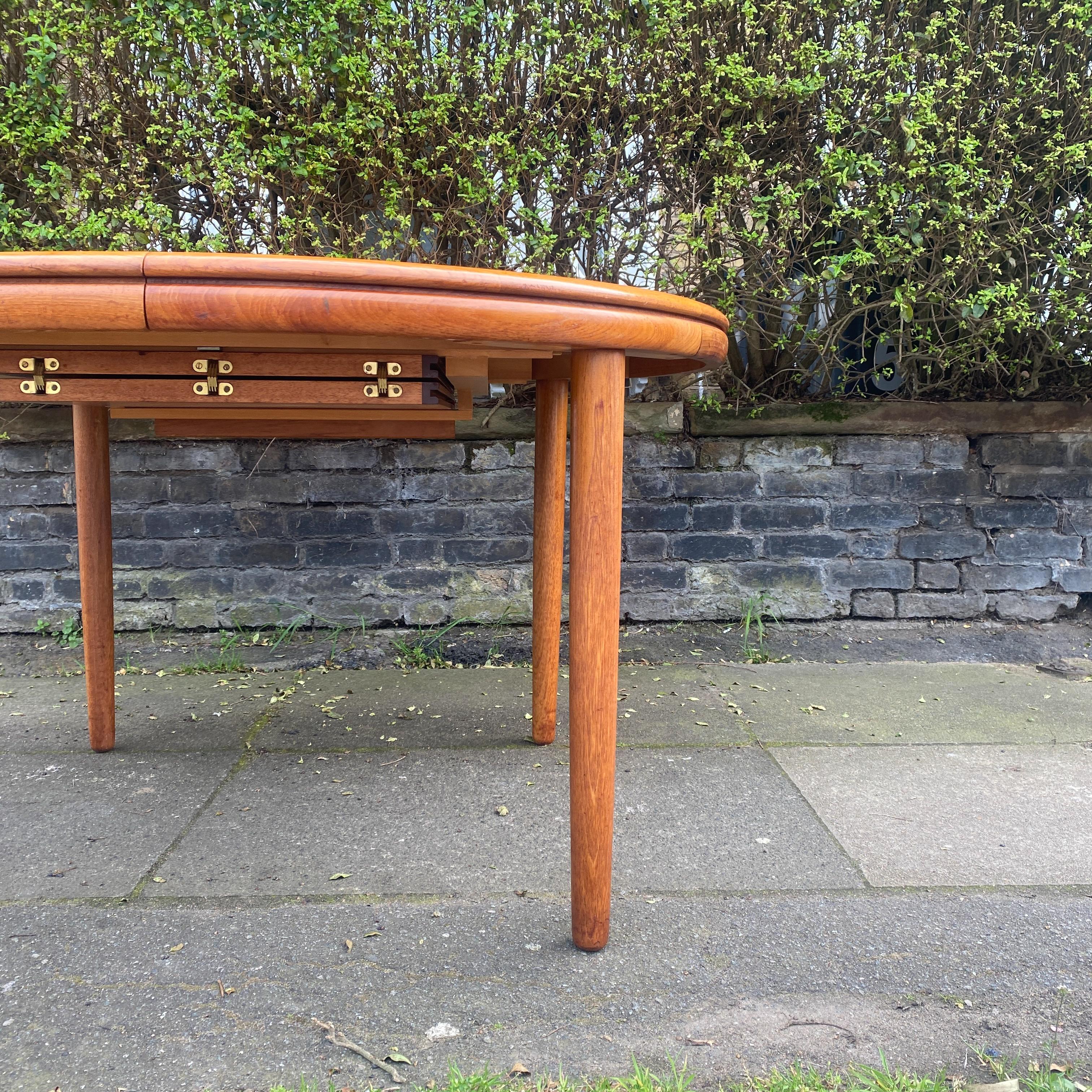 Teak Round Extending White & Newton Double Lip Dining table For Sale 1