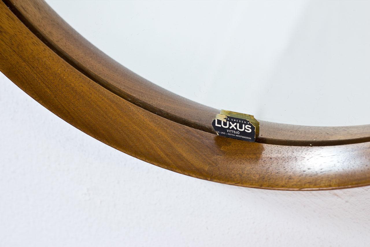 Teak Round Wall Mirror by Uno & Östen Kristiansson for Luxus In Good Condition In Stockholm, SE