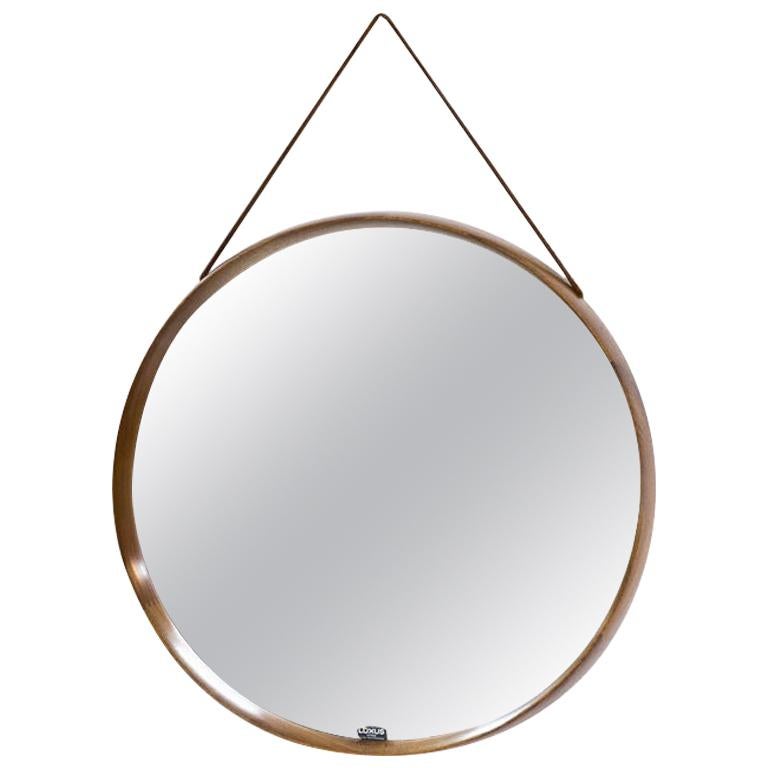 Teak Round Wall Mirror by Uno & Östen Kristiansson for Luxus