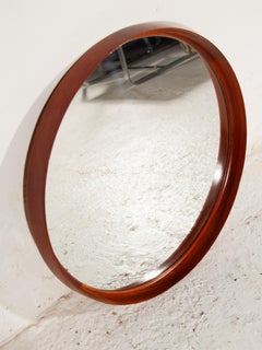 Teak Round Wall Mounted Mirror by Uno & Östen Kristiansson Luxus, Sweden