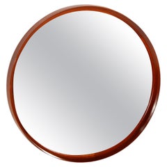 Teak Round Wall Mounted Mirror by Uno & Östen Kristiansson Luxus, Sweden