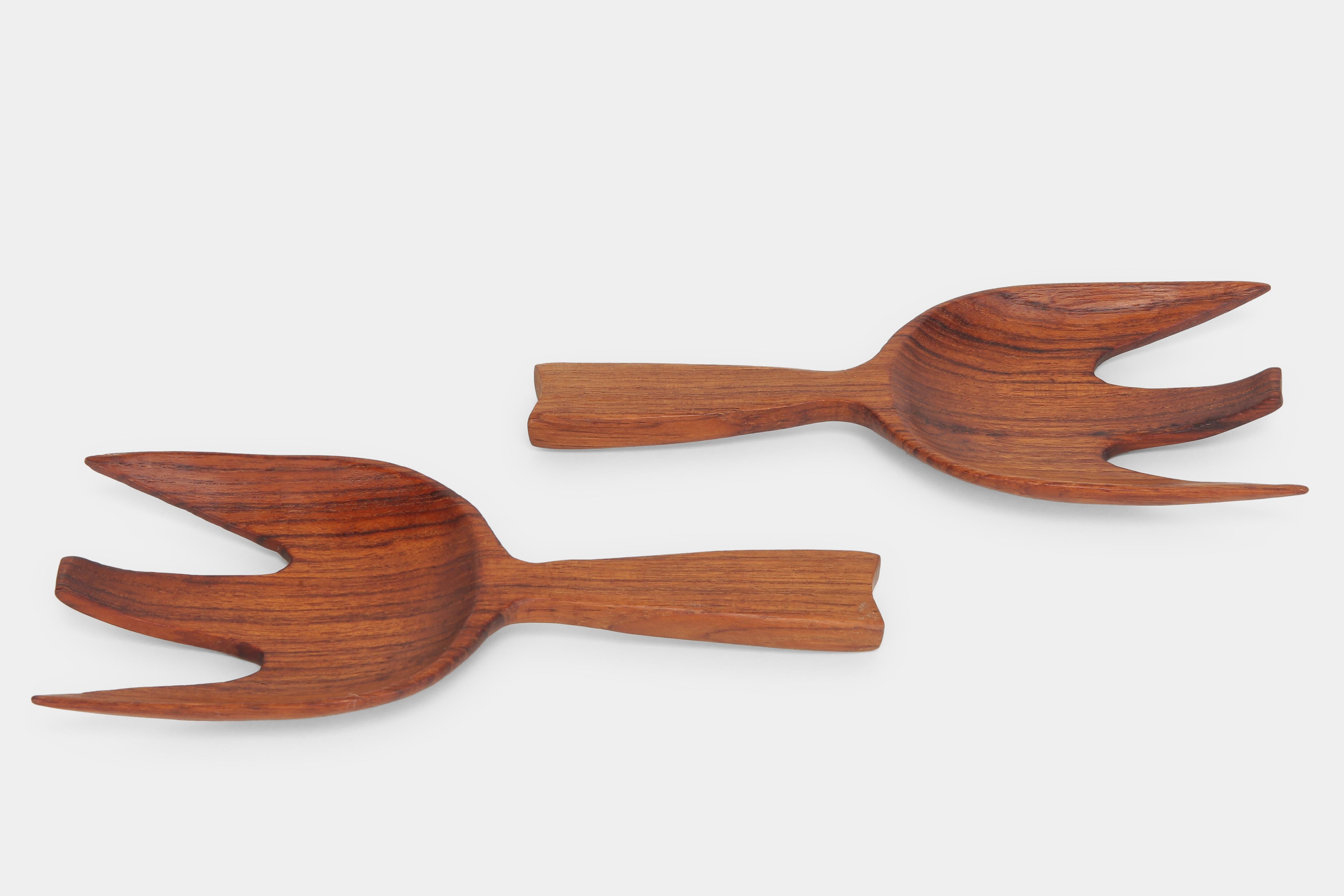 Beautiful, large 1970 salad serving set made of solid teak from Denmark.