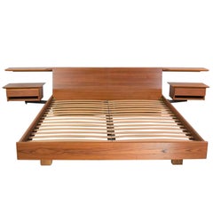 Used Teak Scandinavian Modern Cal King Storage Platform Bed & Swing-Arm Nightstands