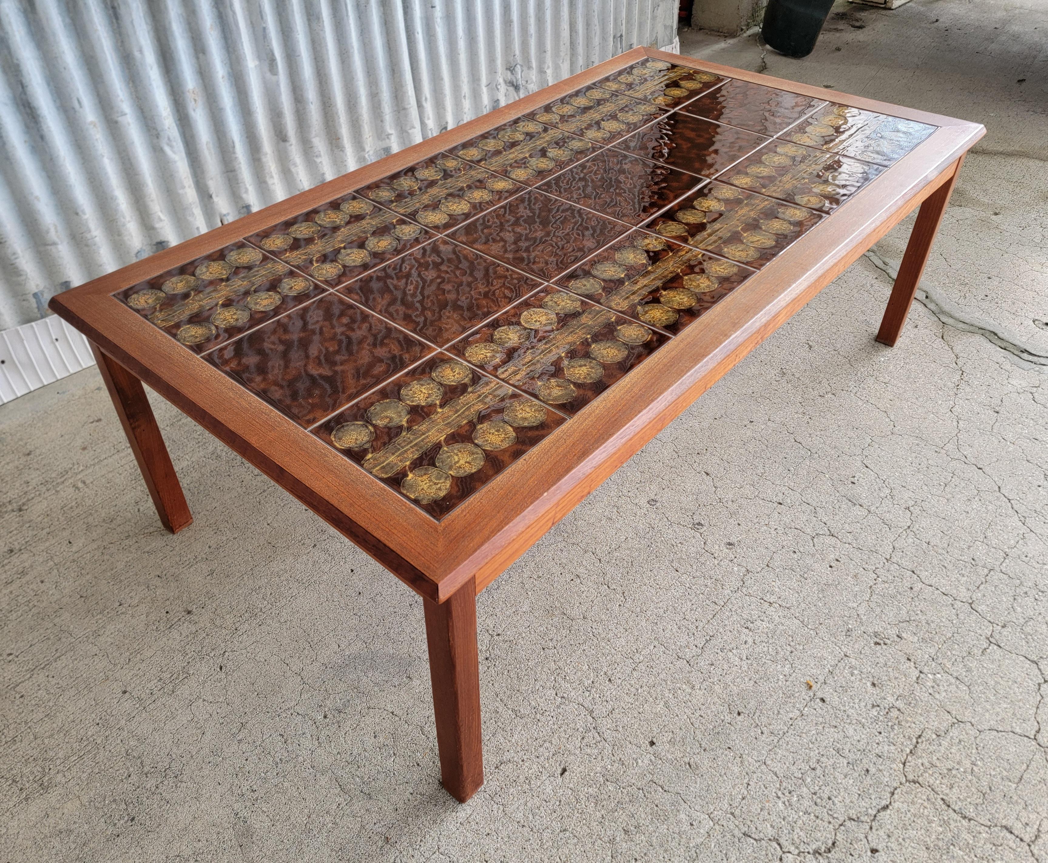 Late 20th Century Teak Scandinavian Modern Tile Coffee Table For Sale