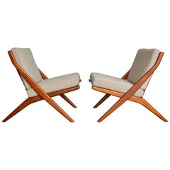 Teak " Scissor " Lounge Chairs by Folke Ohlsson for DUX