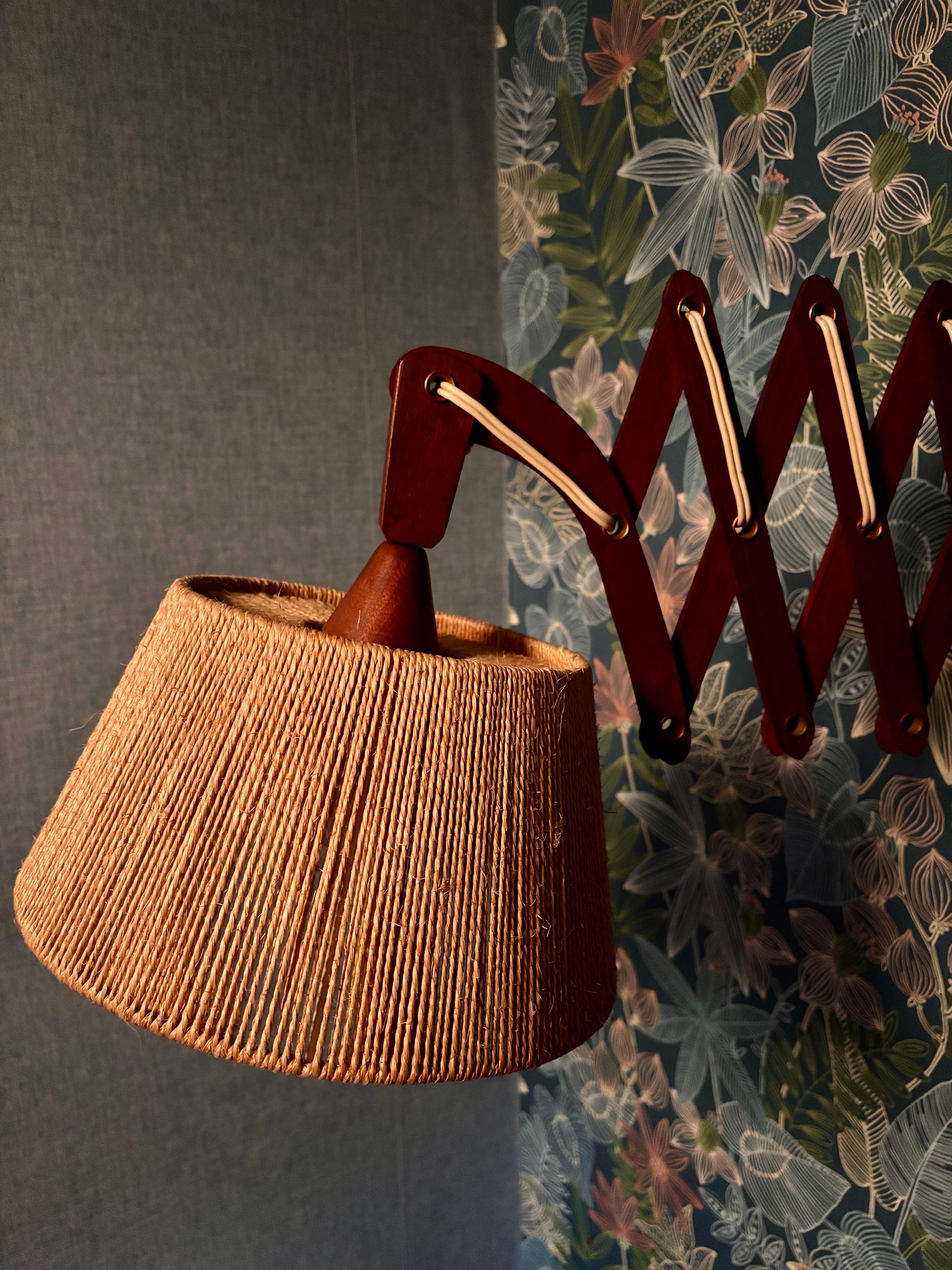 Teak scissor wall lamp by Ib Fabiensen for Fog and Morup For Sale 3