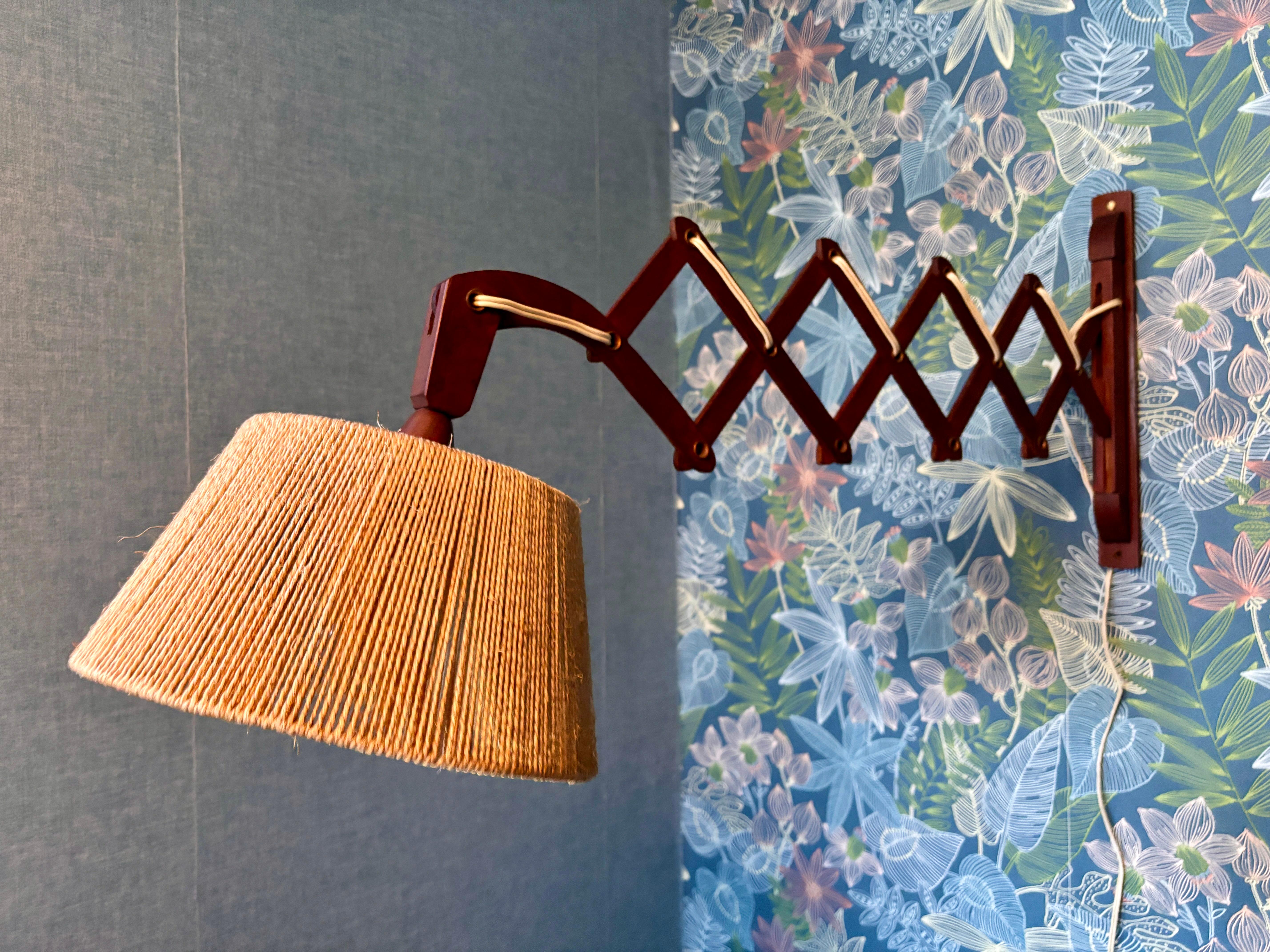 Teak scissor wall lamp by Ib Fabiensen for Fog and Morup For Sale 6