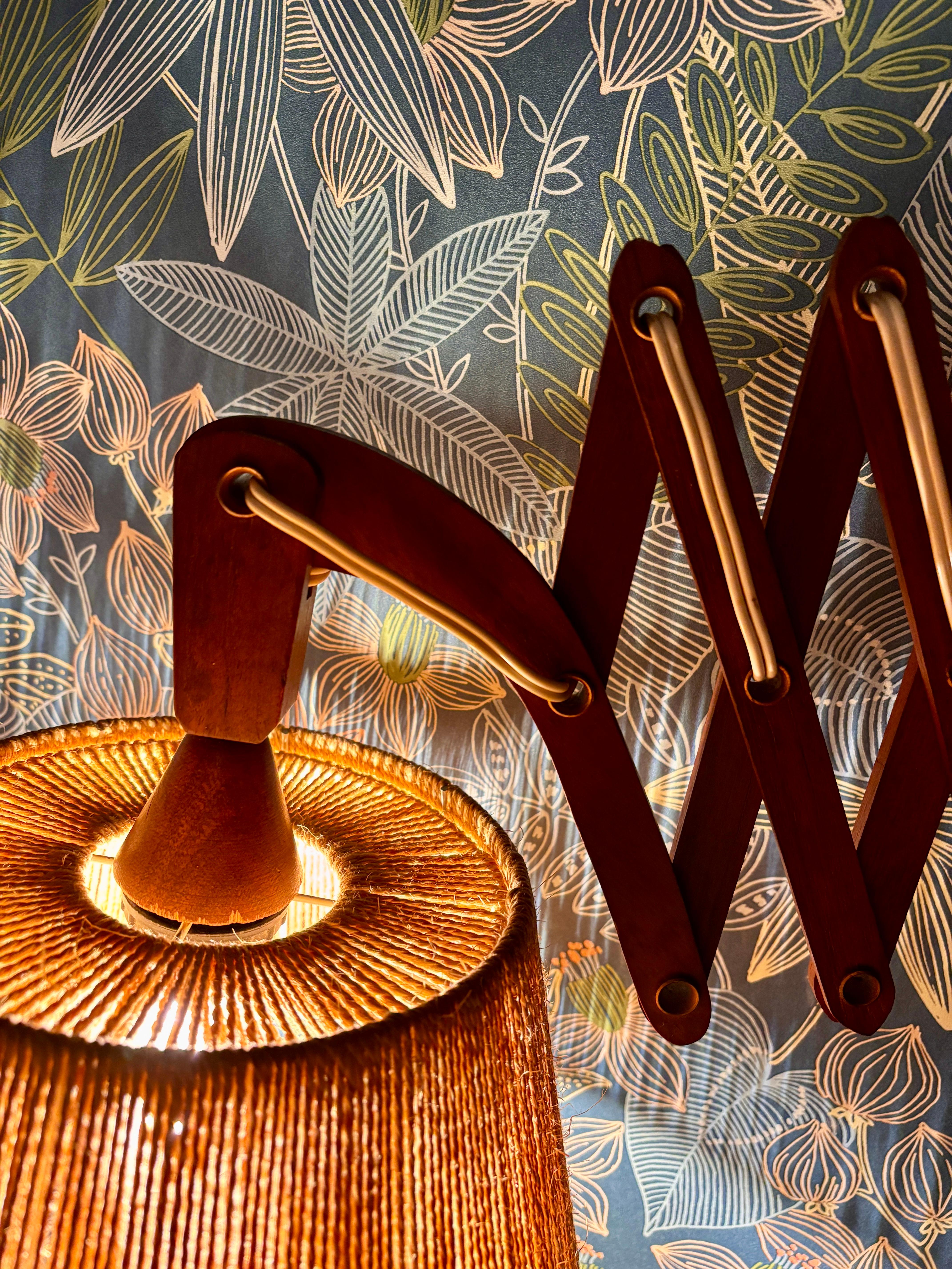 Late 20th Century Teak scissor wall lamp by Ib Fabiensen for Fog and Morup For Sale