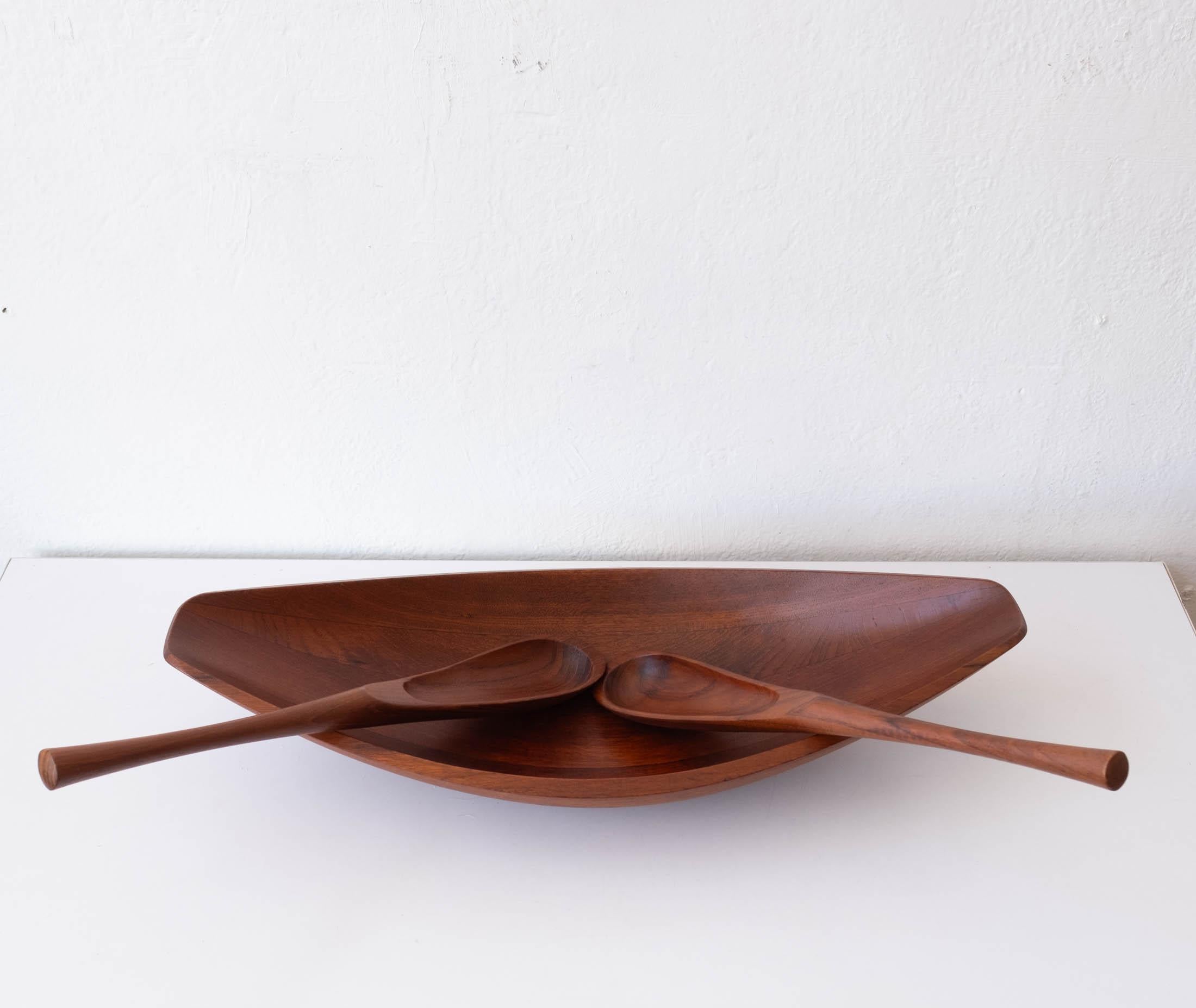 Mid-Century Modern Teak Sculptural Canoe Bowl and Tongs by Jens Quistgaard for Dansk