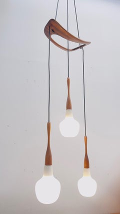 Teak and opaline Drop shape pendant by Jean Rispal