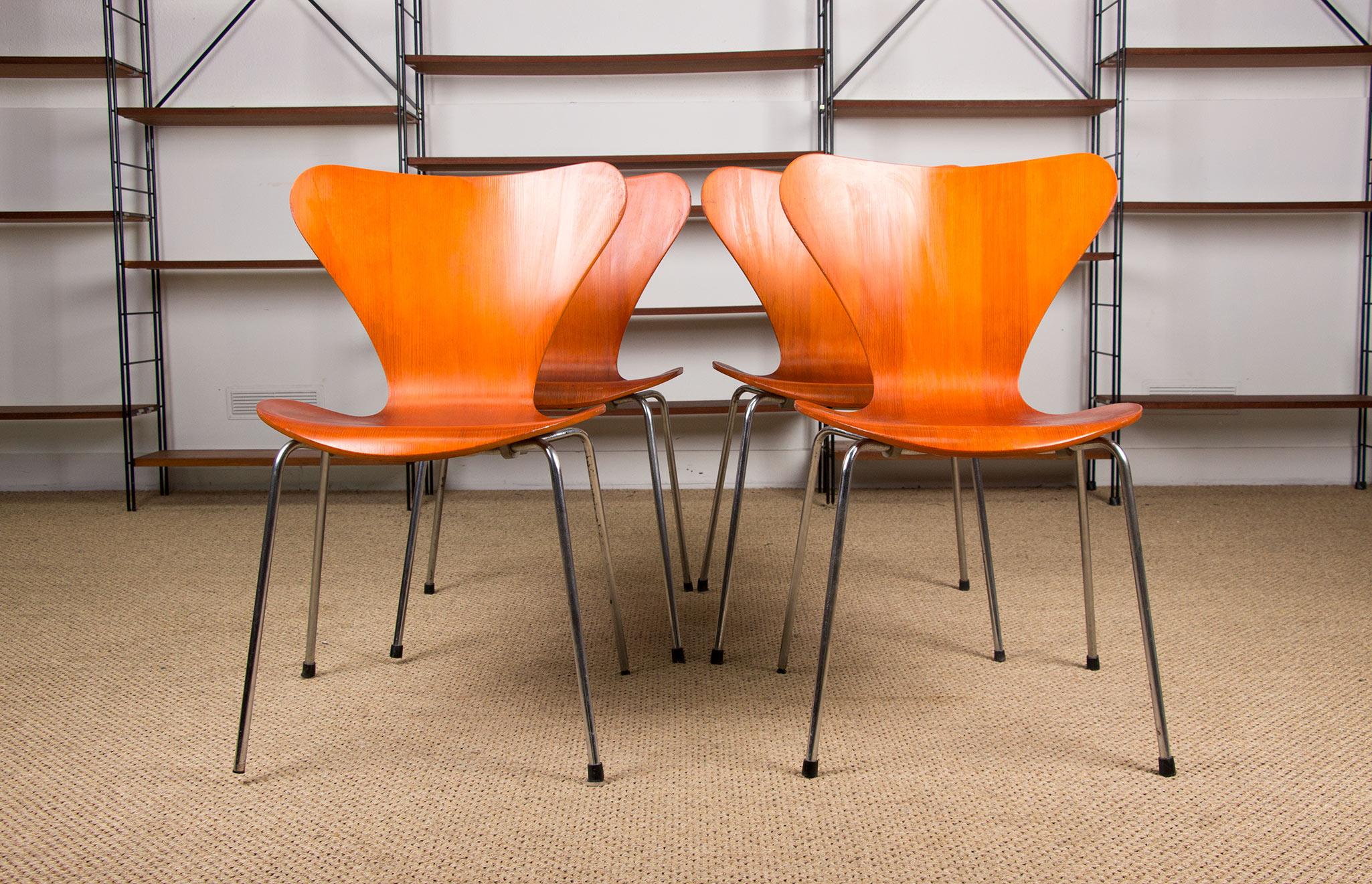 Teak Series 7 Side Chairs by Arne Jacobsen for Fritz Hansen, 1970s, Set of 4 9